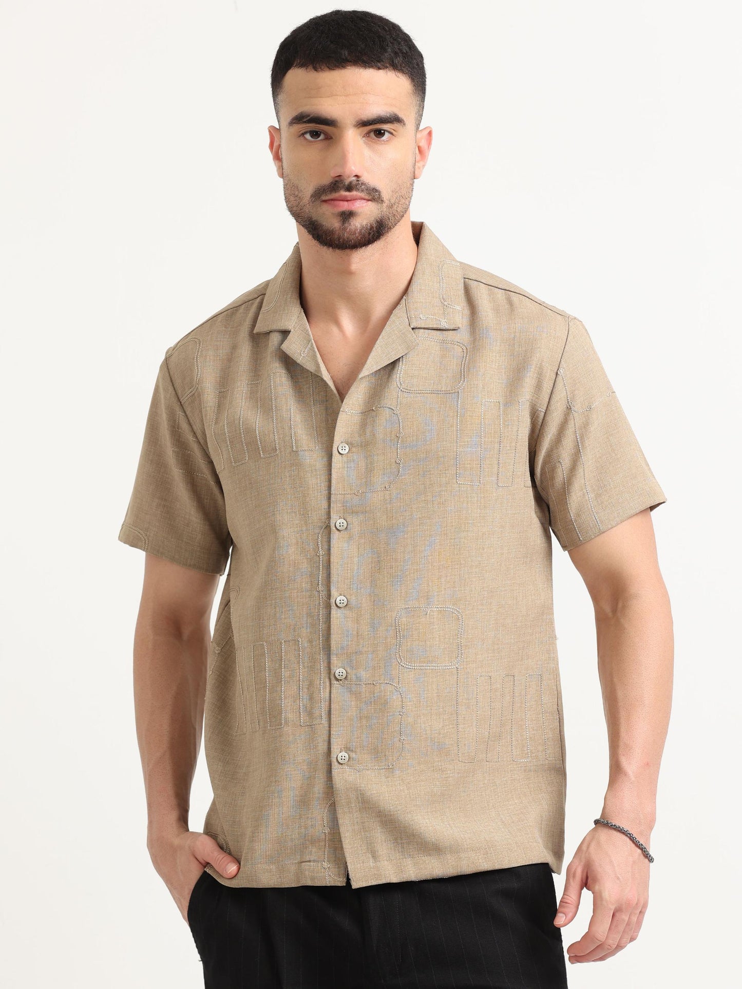 Cuban Collared Khaki Colour Shirt for Men