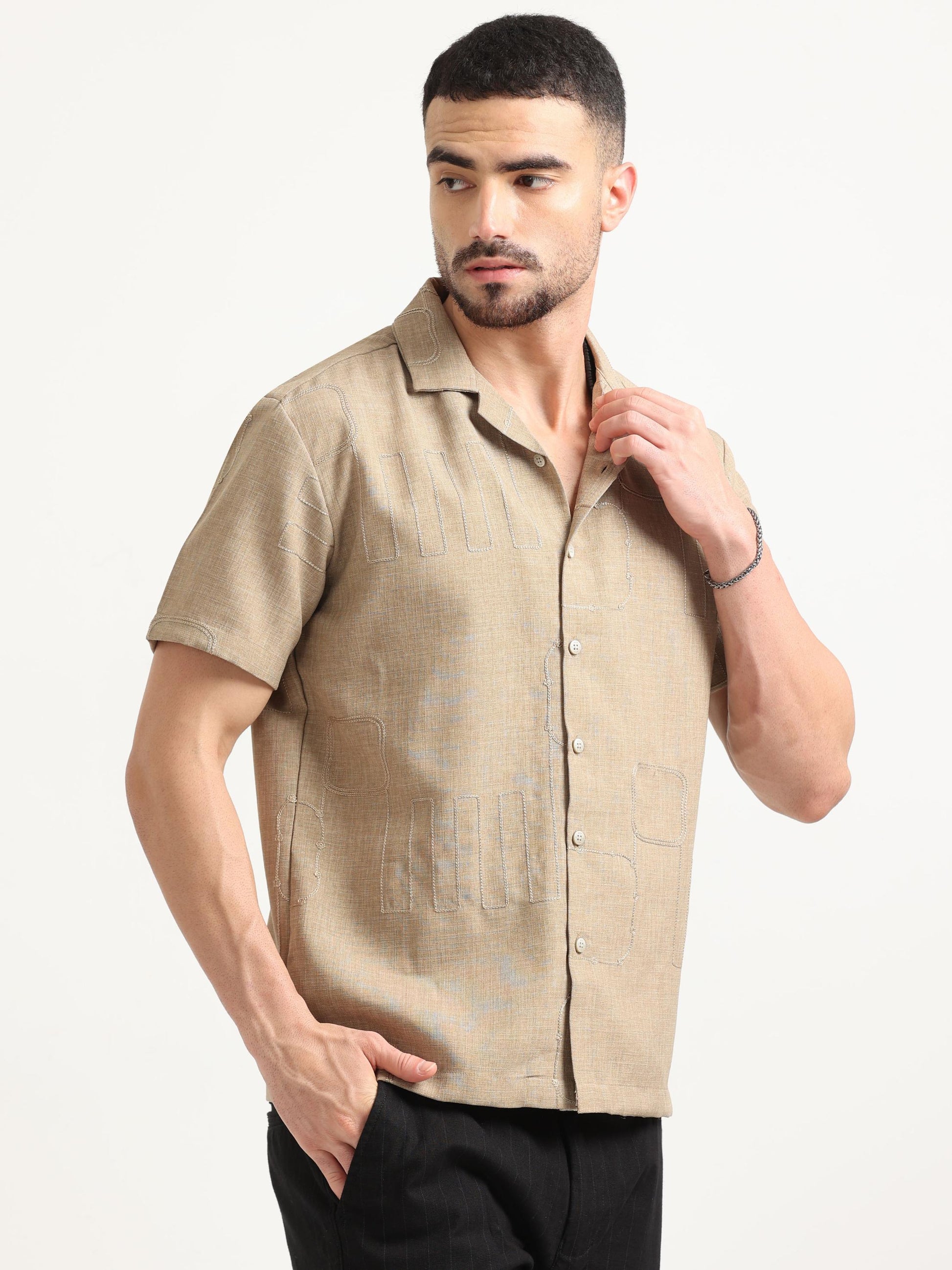 Cuban Collared Khaki Colour Shirt for Men