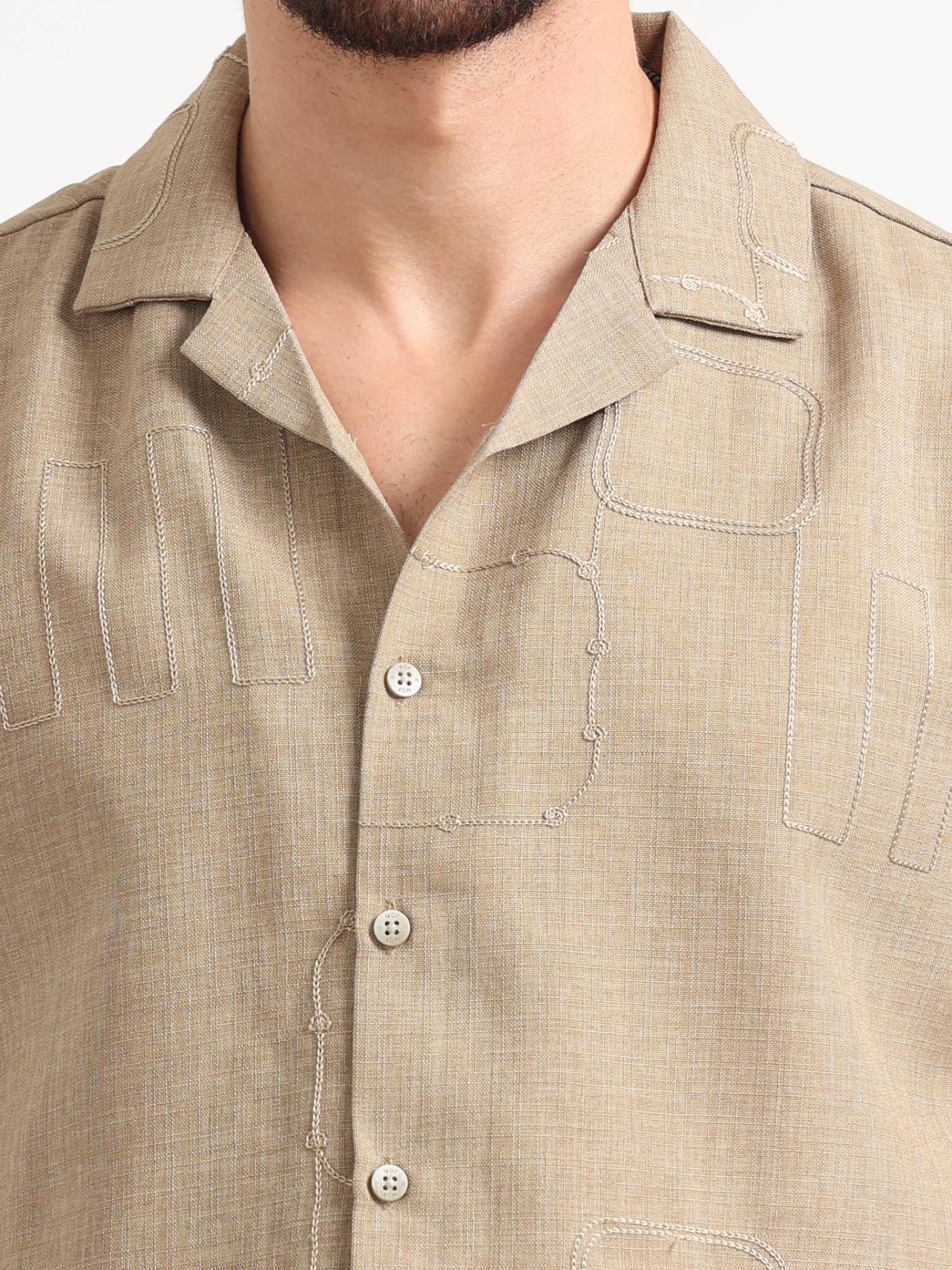 Cuban Collared Khaki Colour Shirt for Men