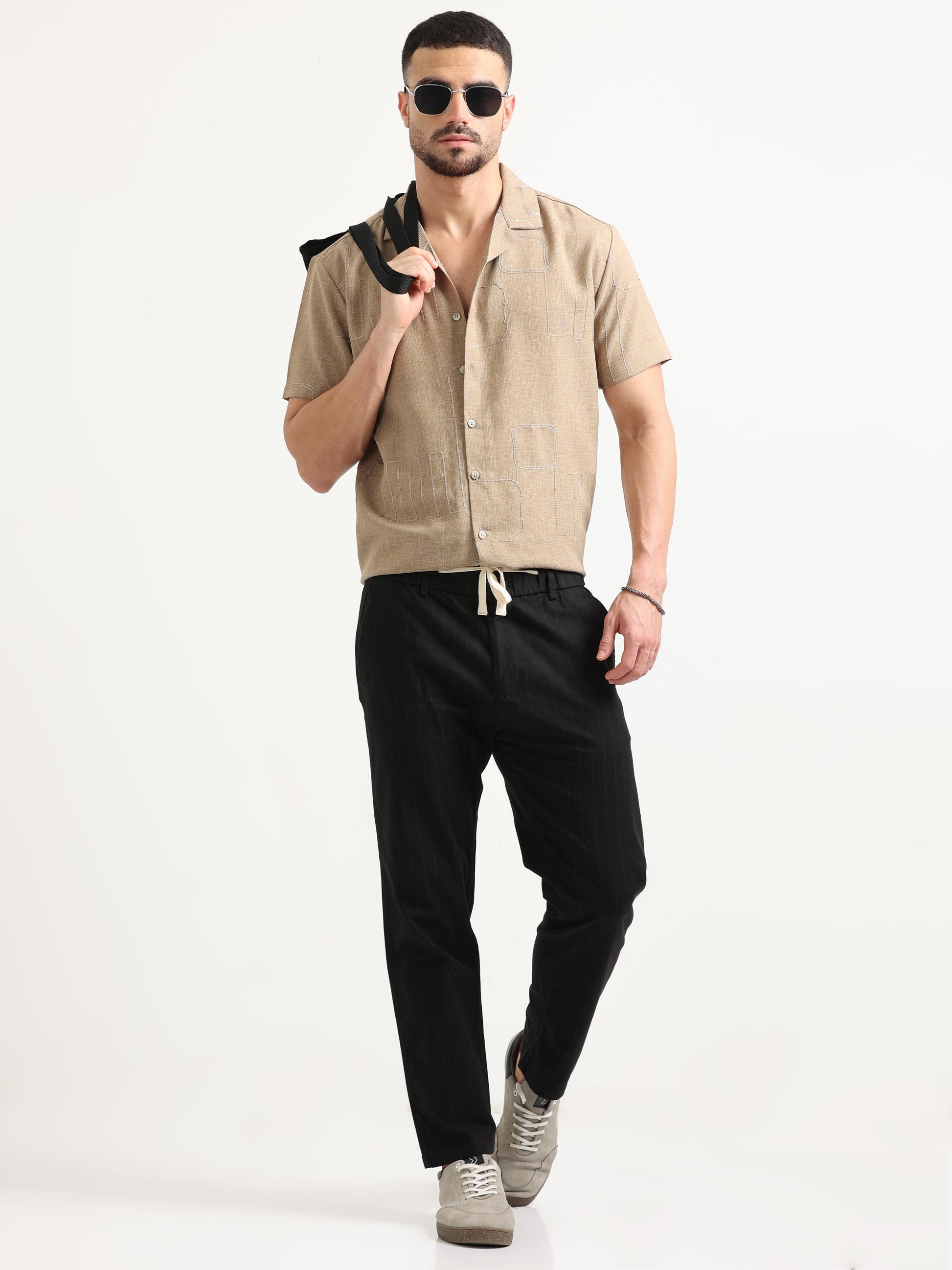 Cuban Collared Khaki Colour Shirt for Men