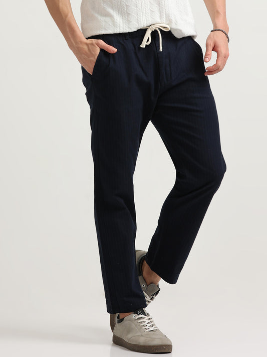 Mid Rise Navy Blue Trousers for Men