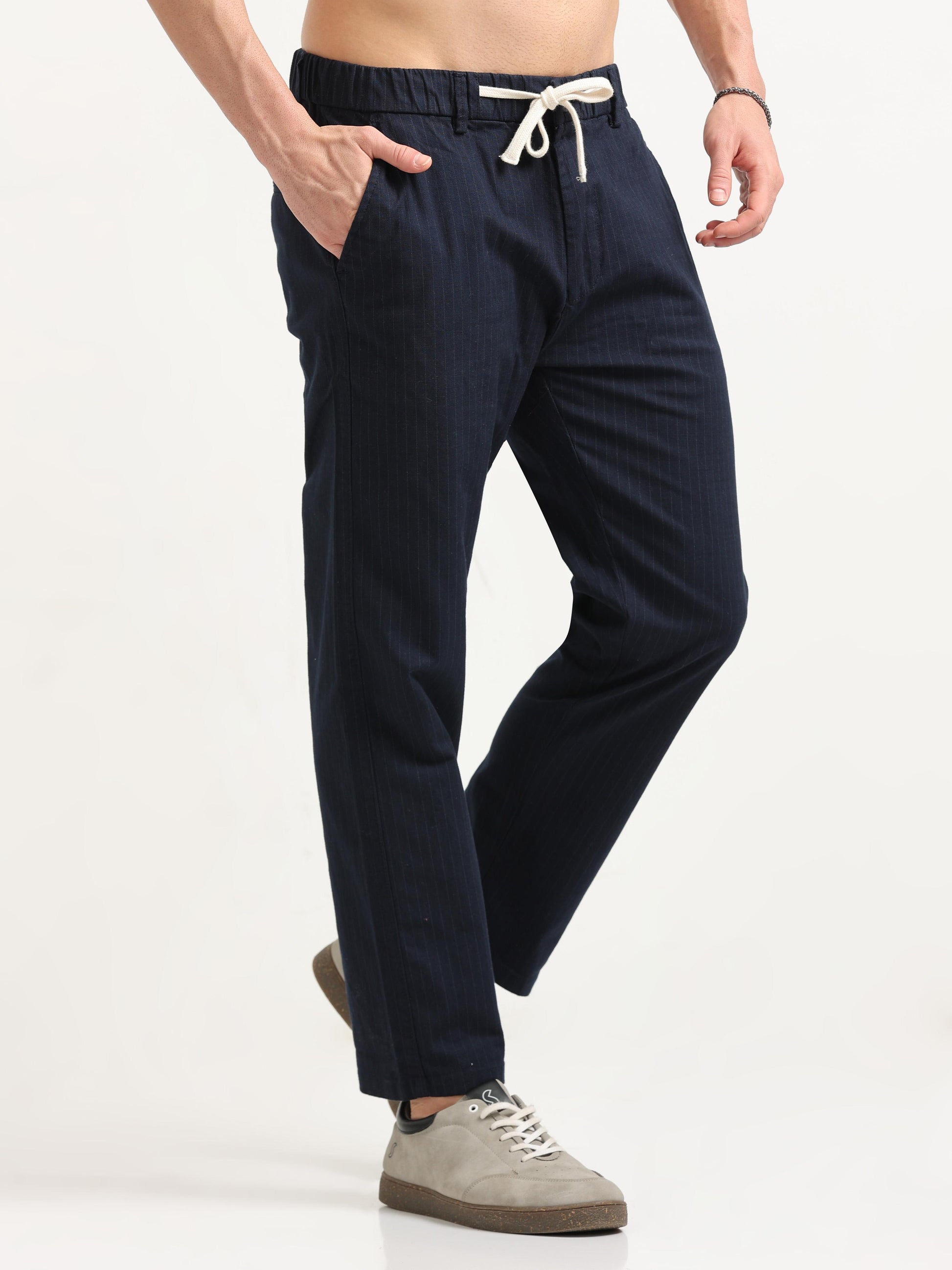 Mid Rise Navy Blue Trousers for Men