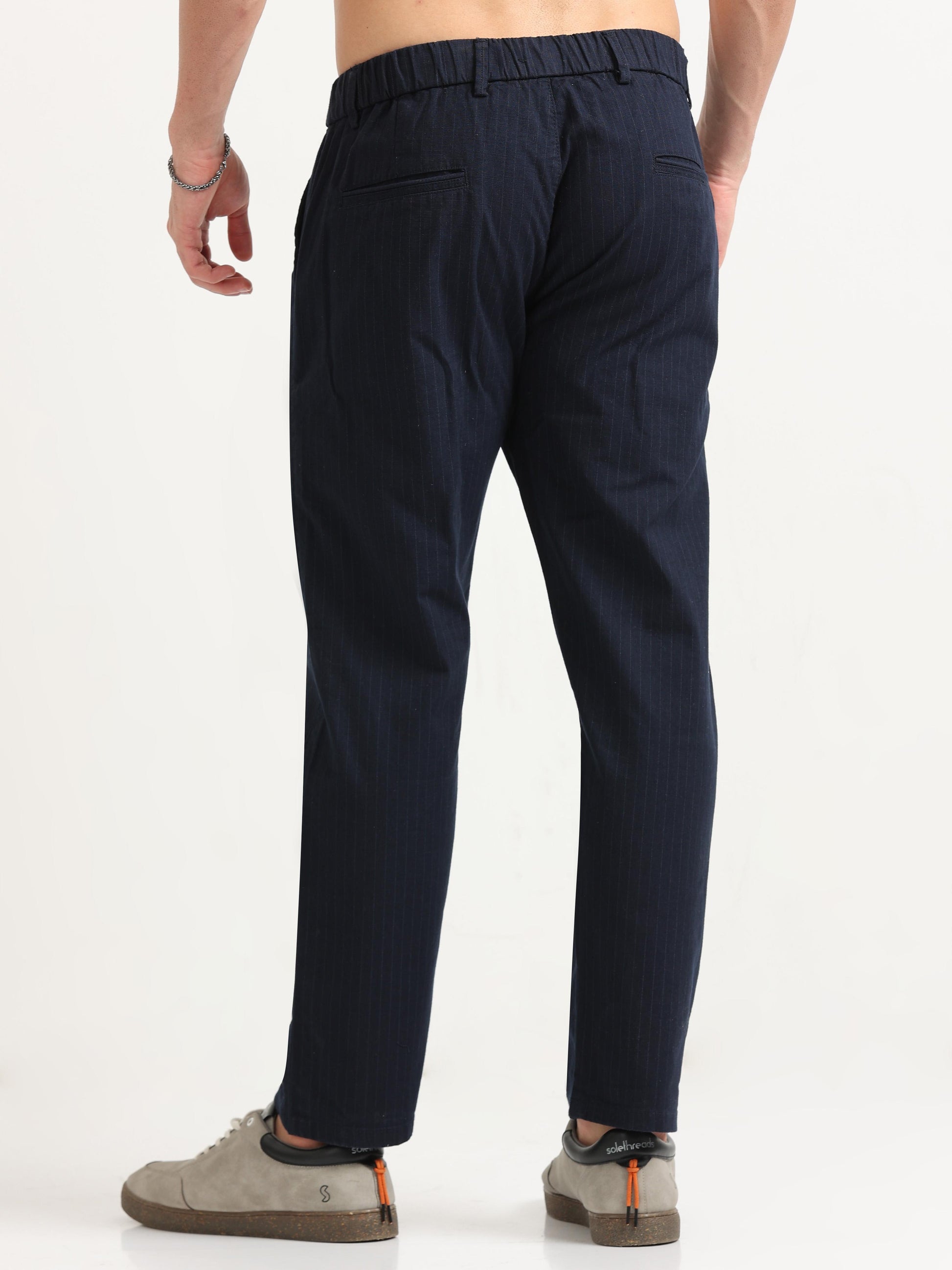 Mid Rise Navy Blue Trousers for Men