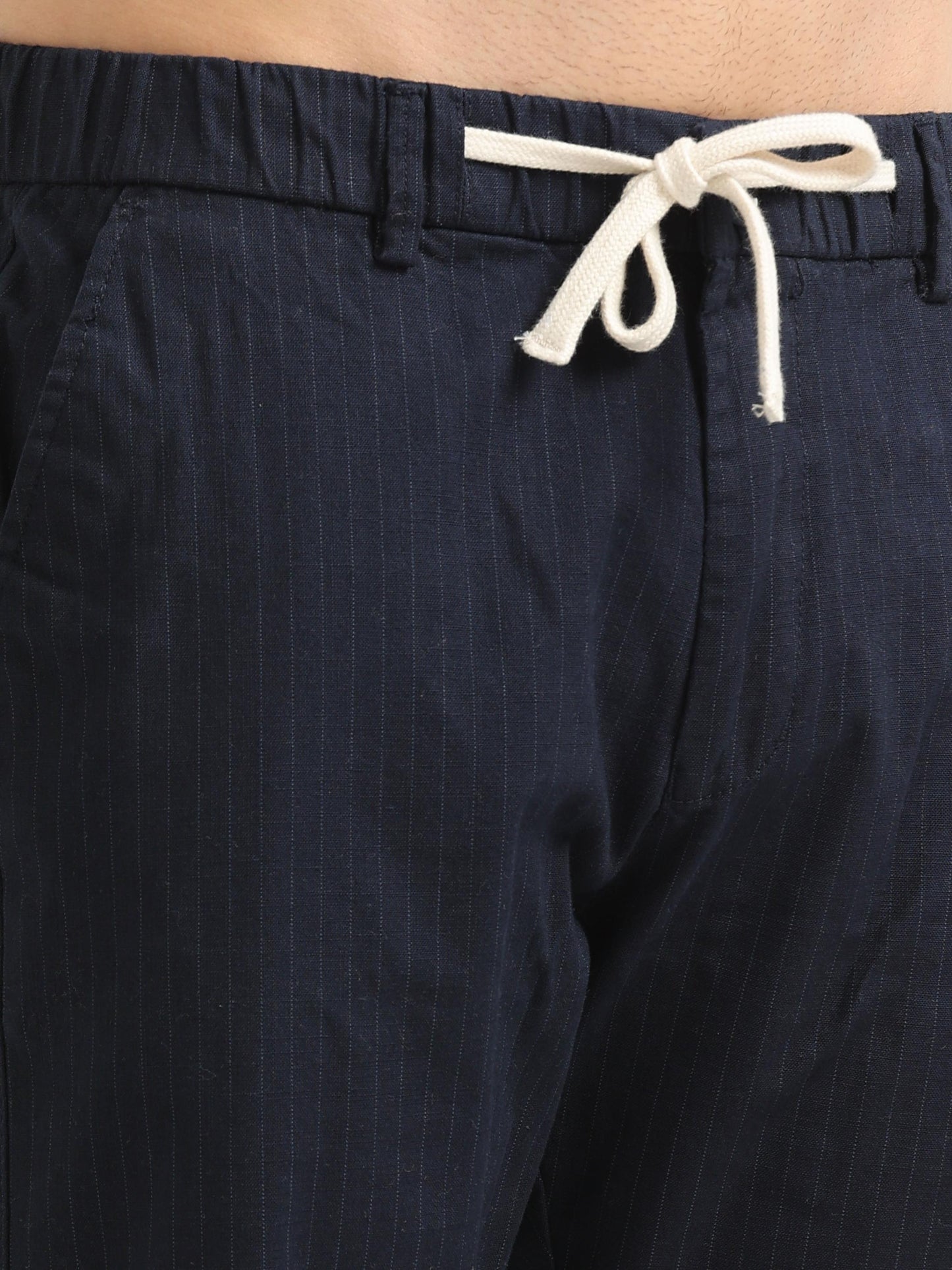 Mid Rise Navy Blue Trousers for Men