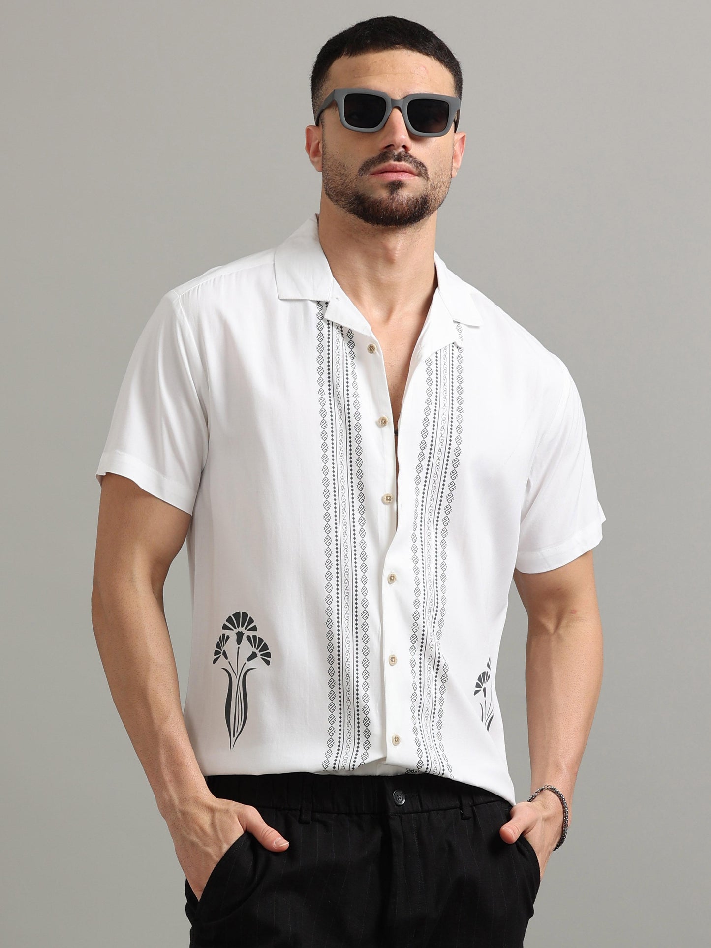 White Half Sleeve Printed Shirt for Men 