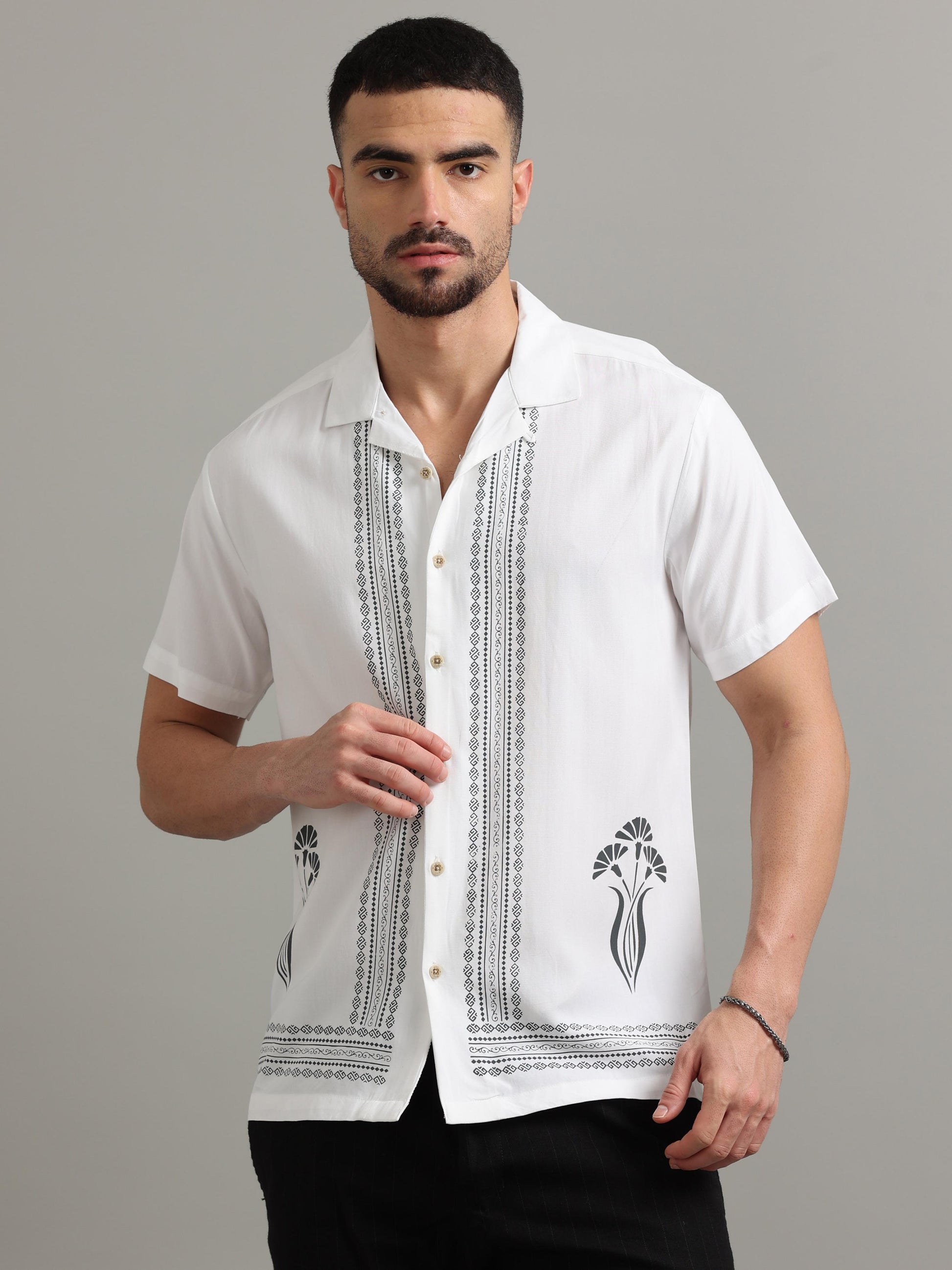 White Half Sleeve Printed Shirt for Men 