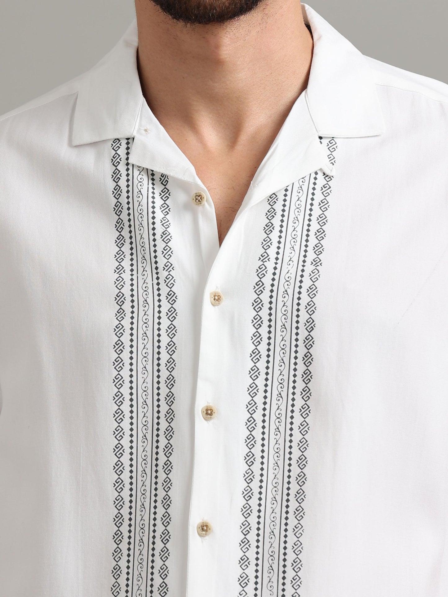 White Half Sleeve Printed Shirt for Men 