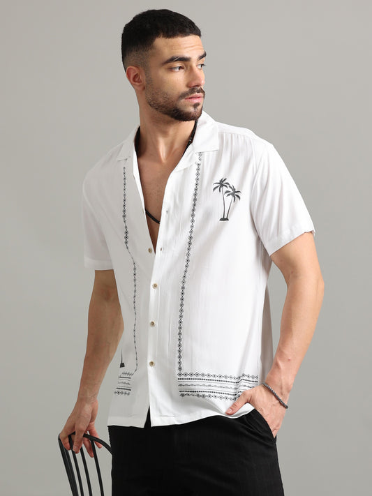  Cotton White Printed Shirt For Men