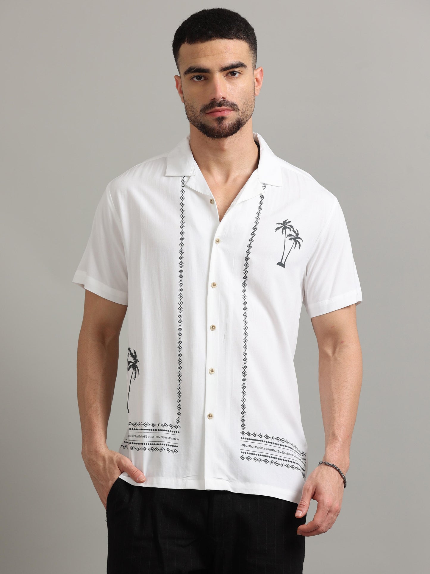  Cotton White Printed Shirt For Men