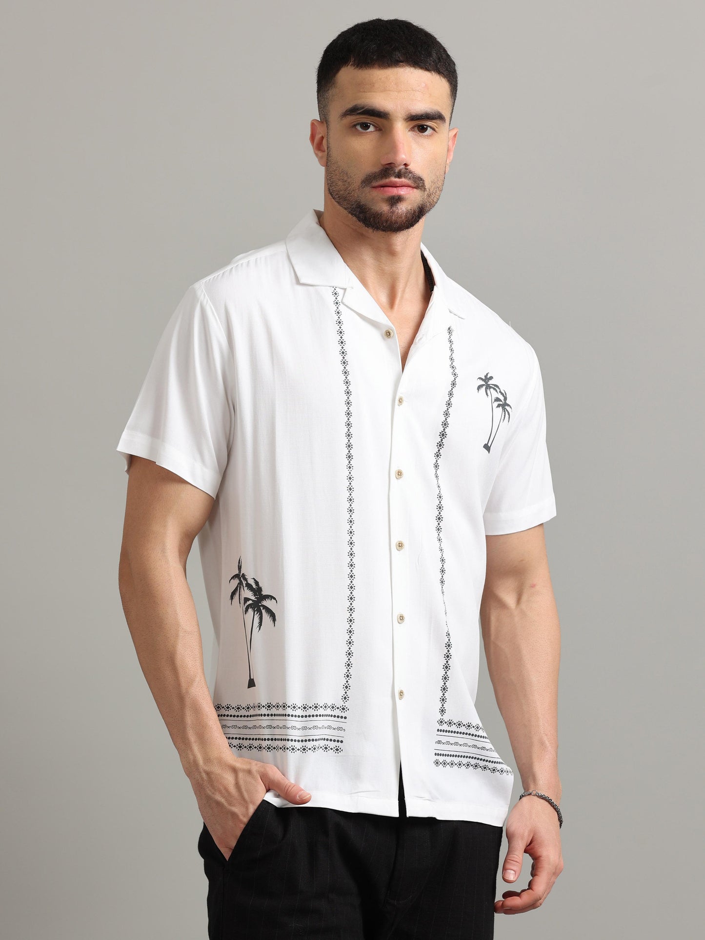  Cotton White Printed Shirt For Men