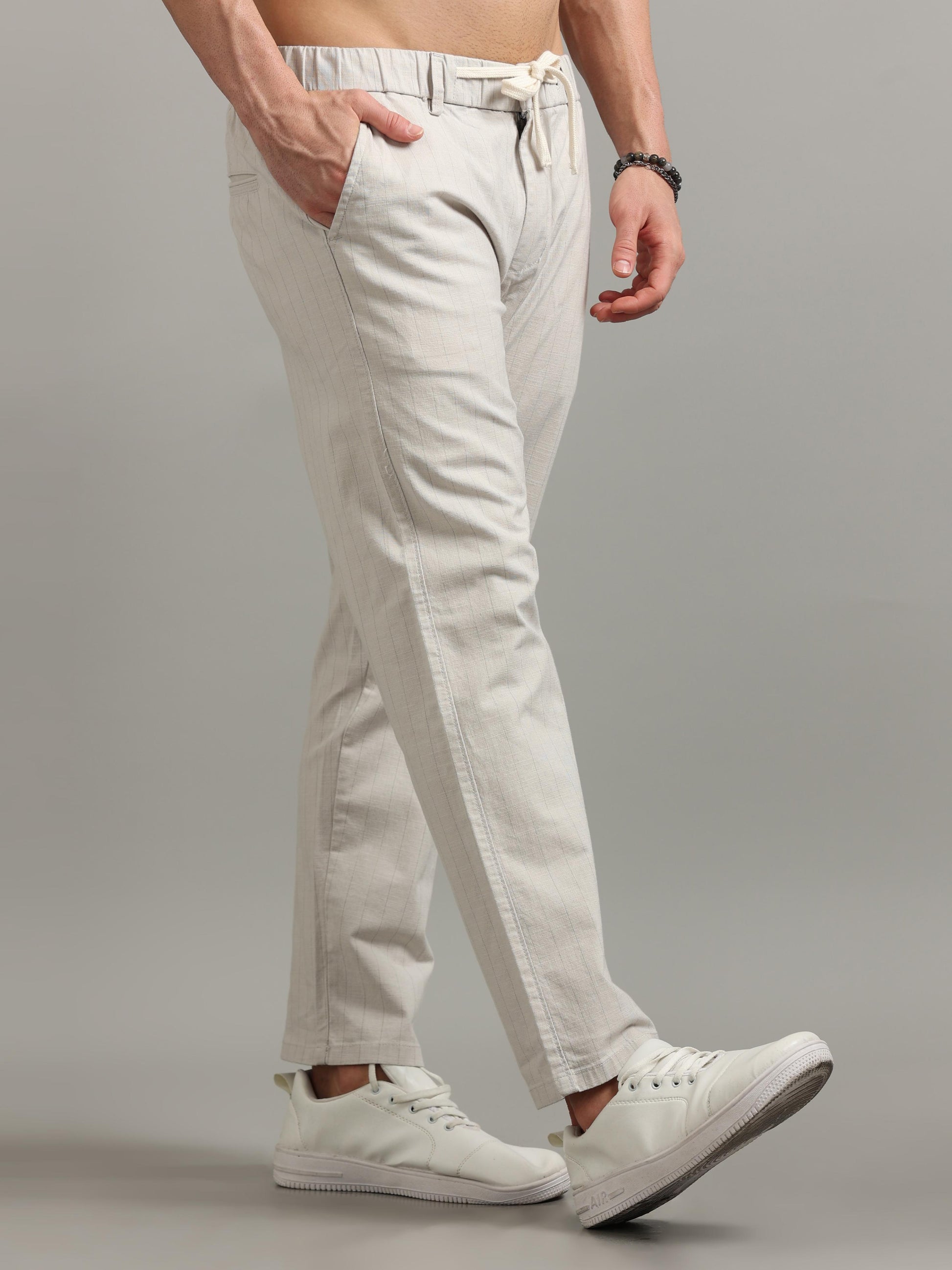 Cotton Slub Lycra Chikoo Trousers for Men