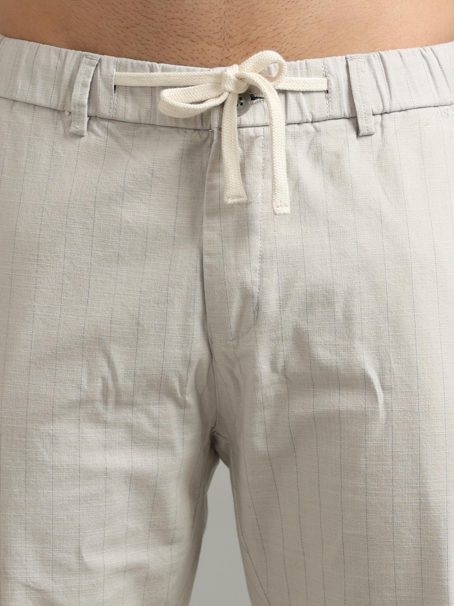 Cotton Slub Lycra Chikoo Trousers for Men