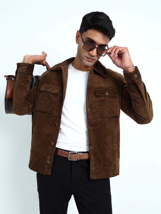  Tailored Fit  Brown Corduroy Jacket for Men 