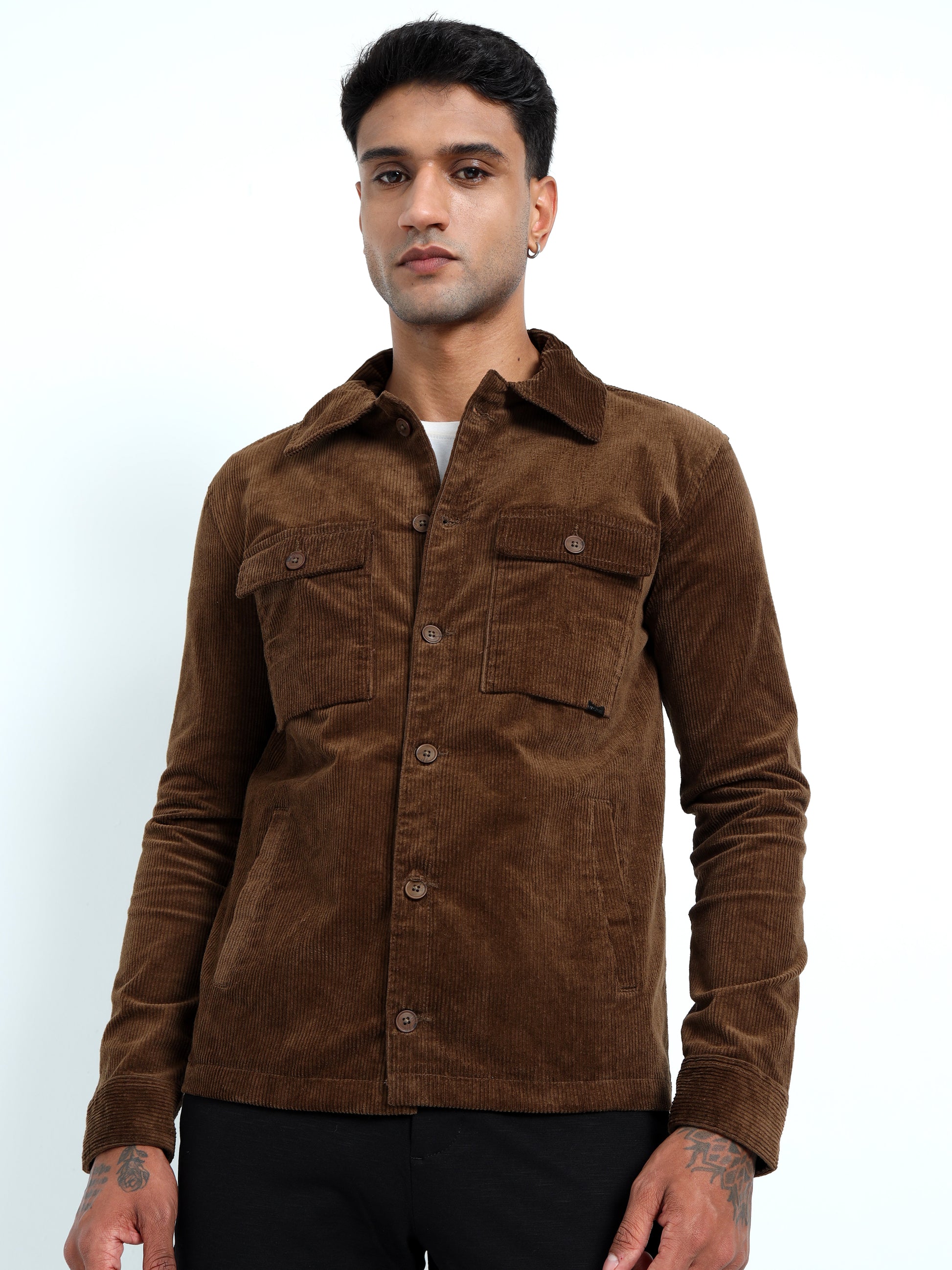  Tailored Fit  Brown Corduroy Jacket for Men 