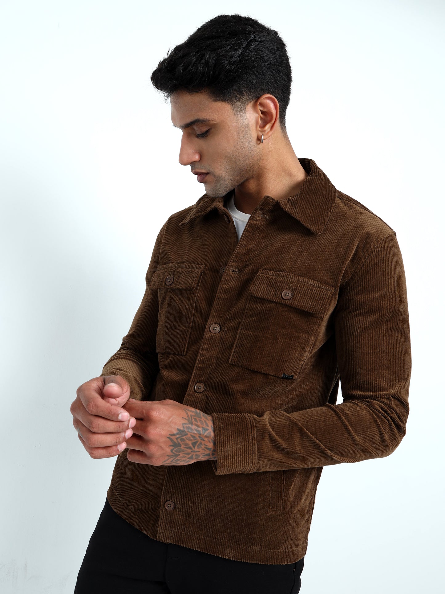  Tailored Fit  Brown Corduroy Jacket for Men 