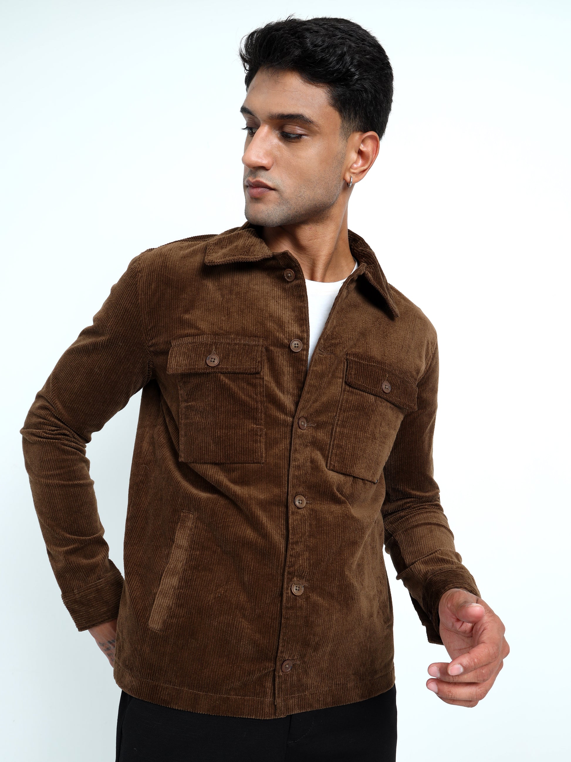  Tailored Fit  Brown Corduroy Jacket for Men 