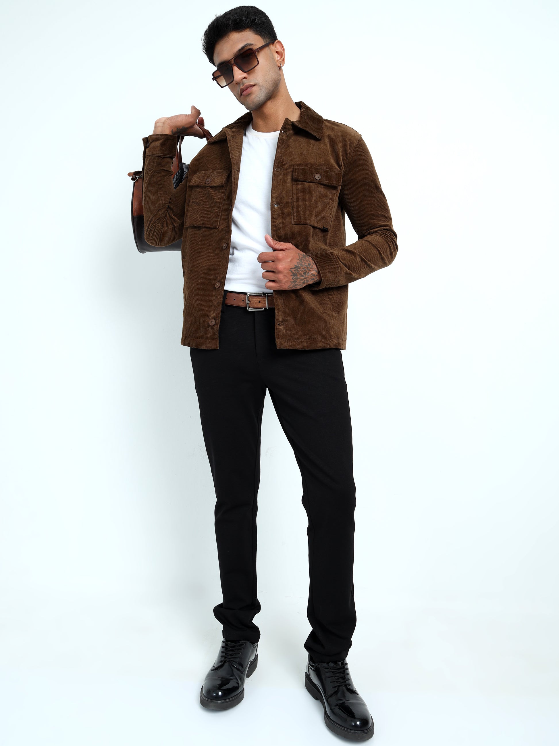  Tailored Fit  Brown Corduroy Jacket for Men 