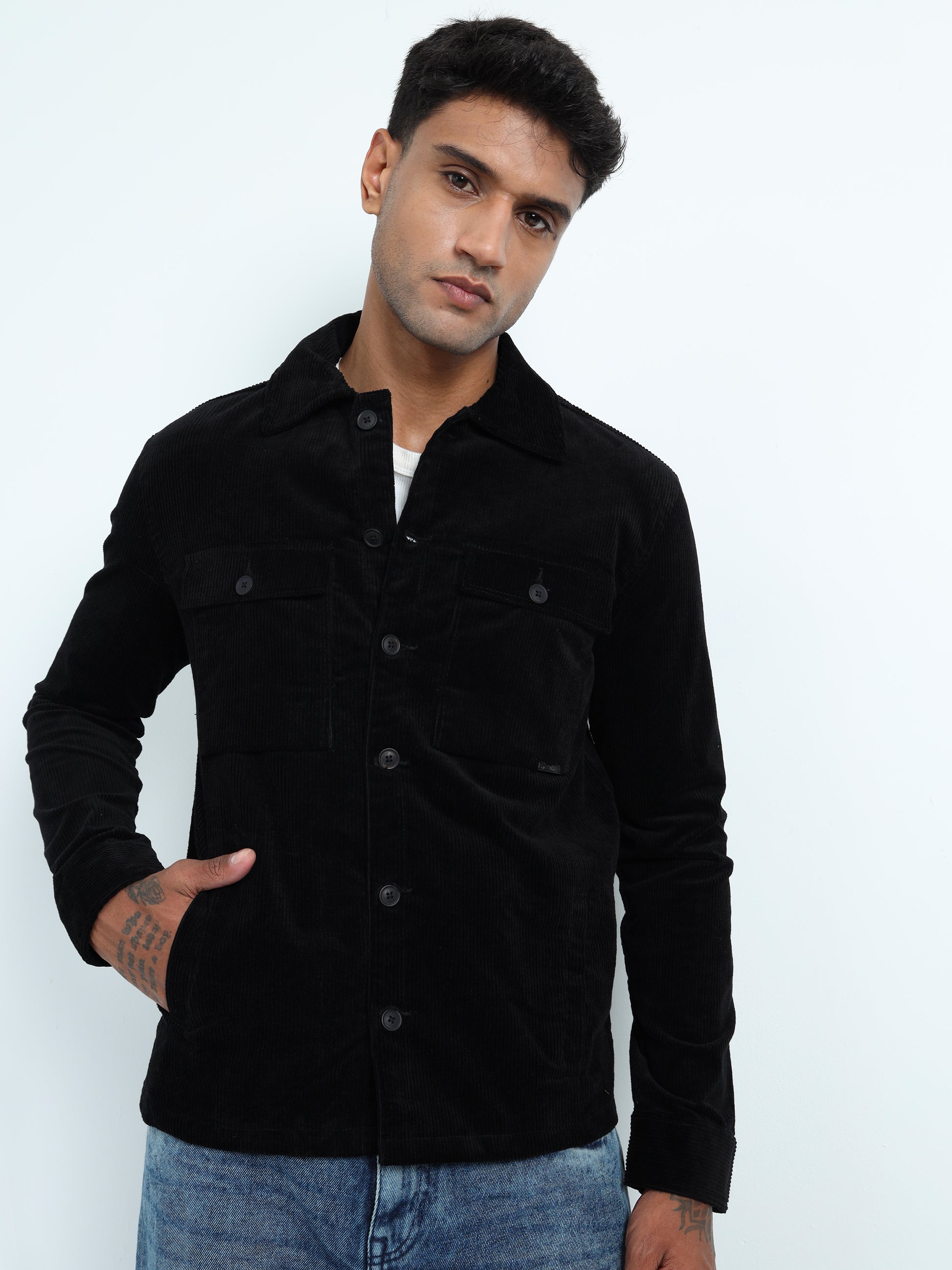 Tailored Fit Black Corduroy Jacket for Men 