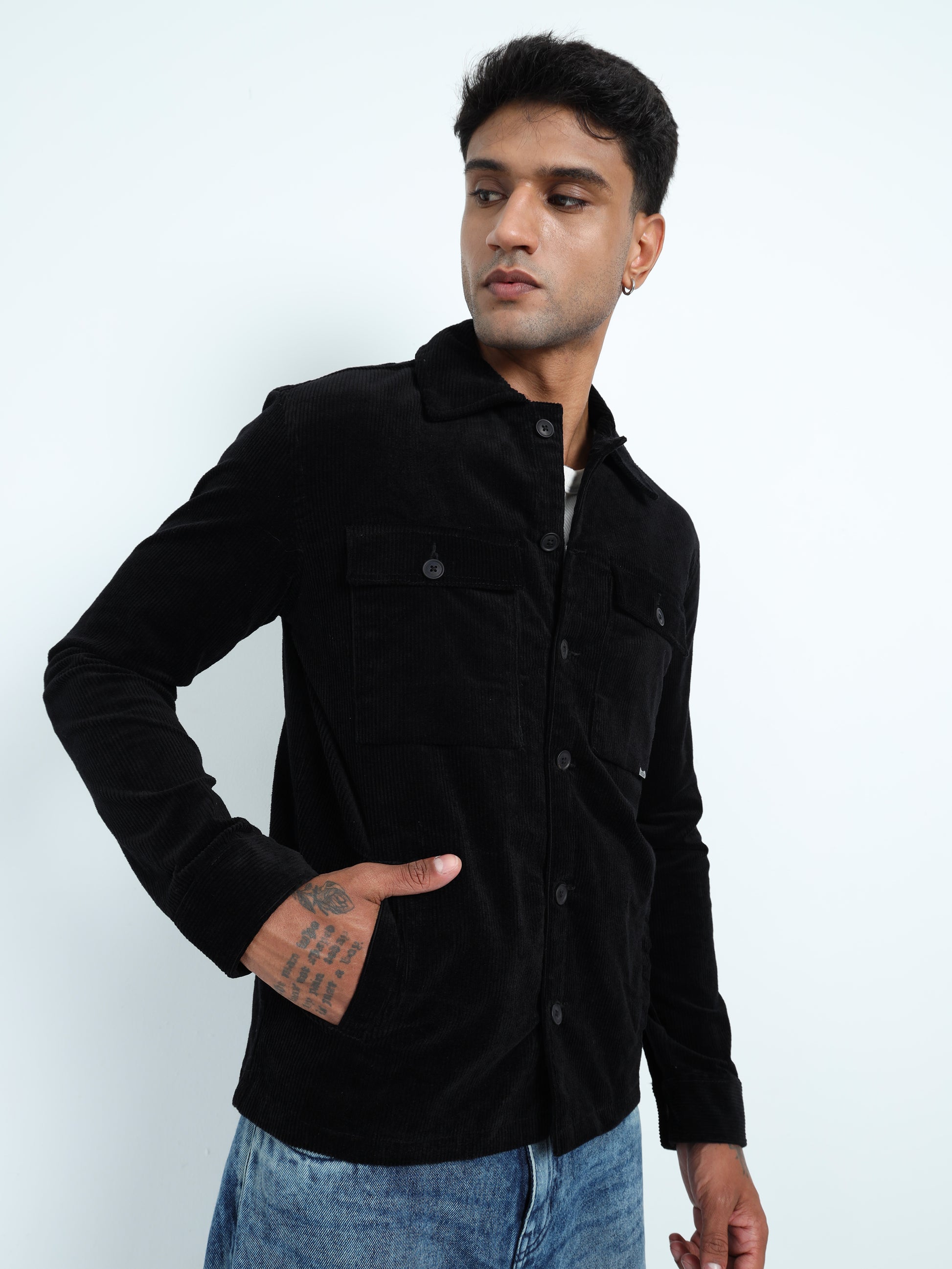 Tailored Fit Black Corduroy Jacket for Men 