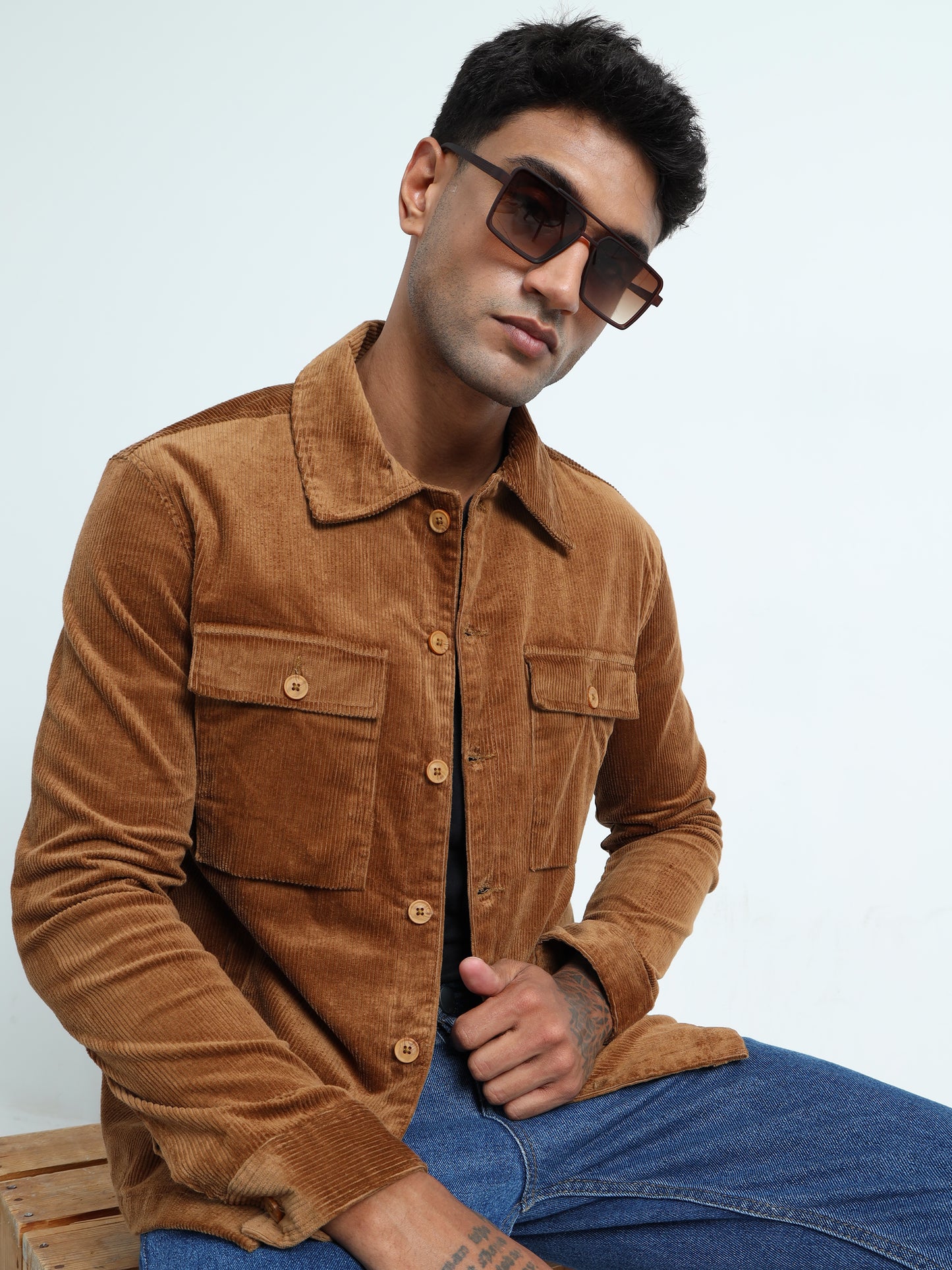 Tailored Fit  Mustard Corduroy Collar Jacket for Men