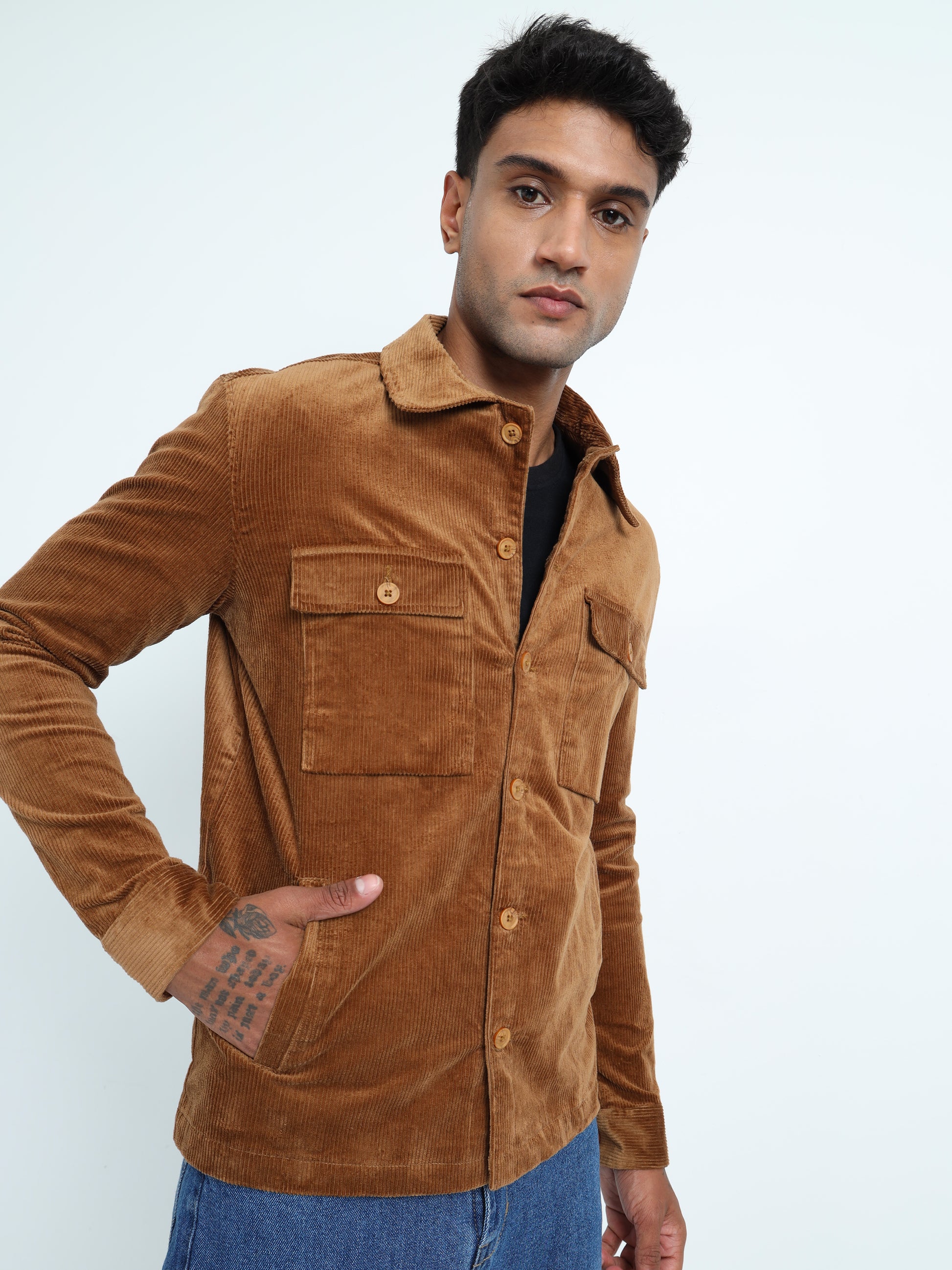 Tailored Fit  Mustard Corduroy Collar Jacket for Men