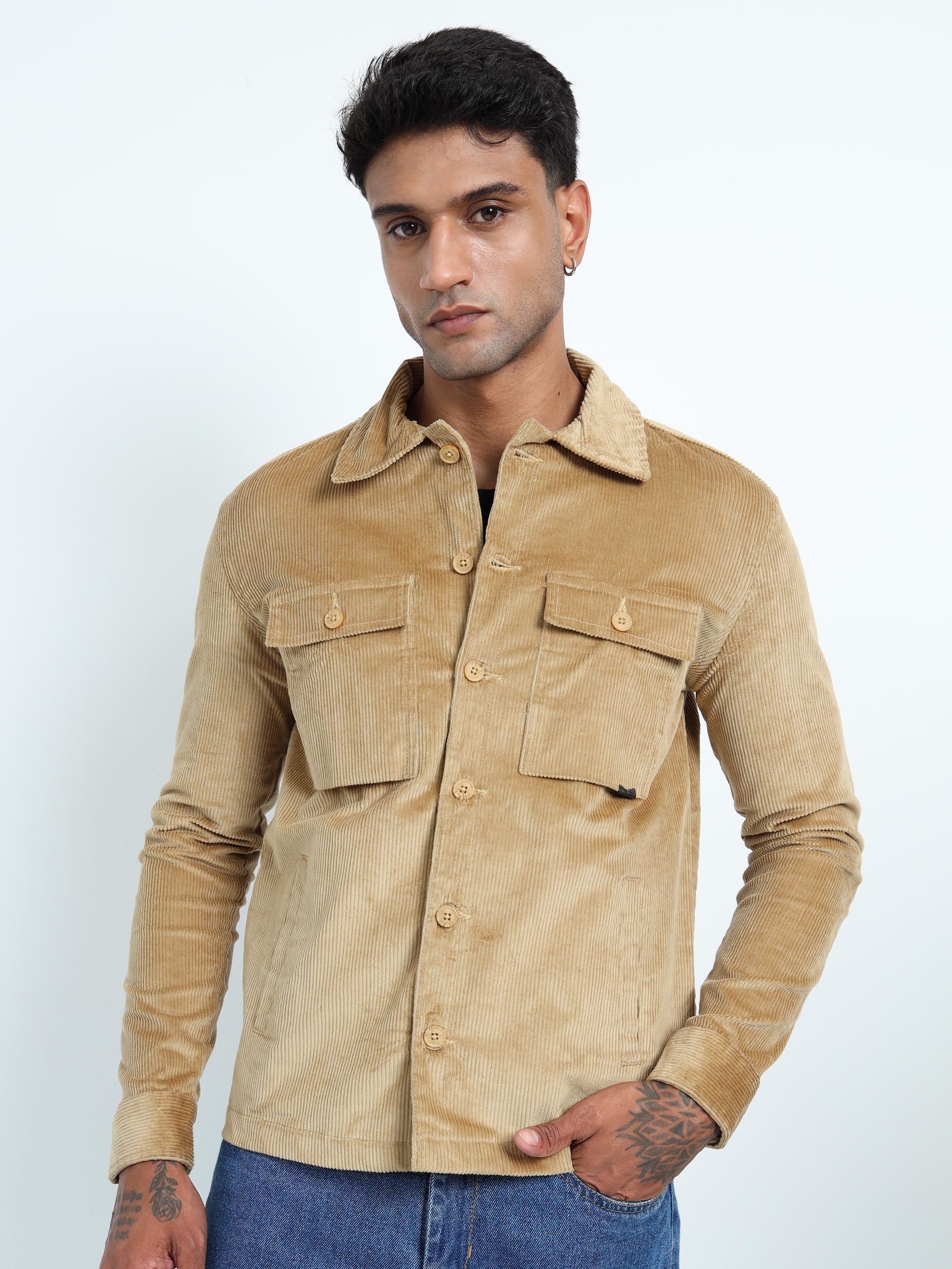  Tailored Fit  Khaki Corduroy Jacket for Men