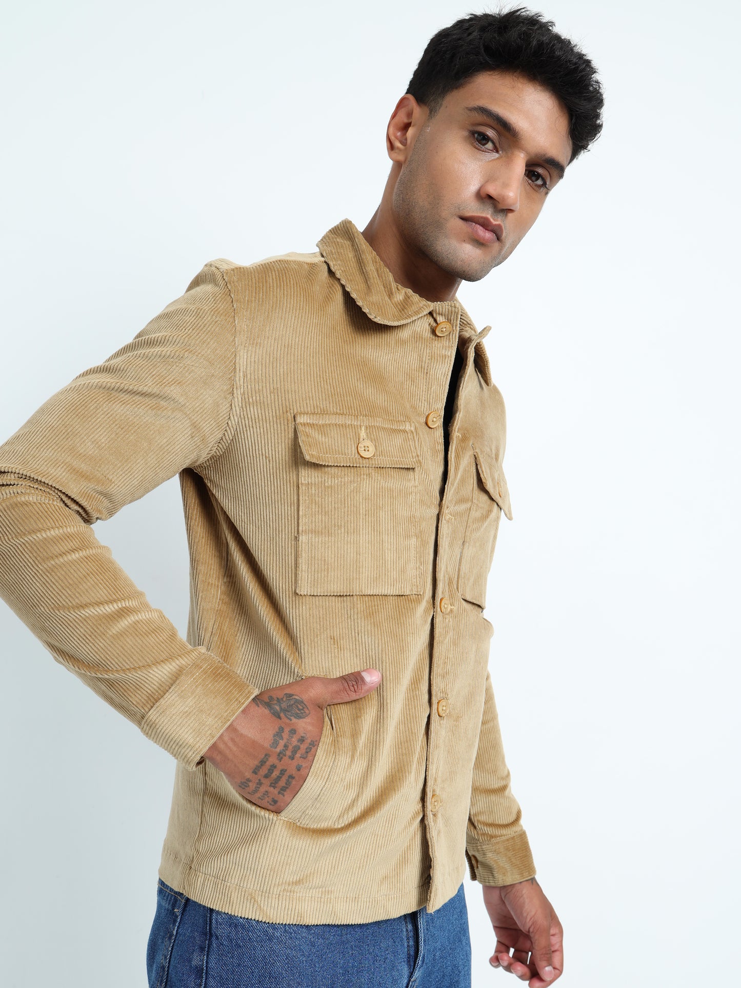  Tailored Fit  Khaki Corduroy Jacket for Men