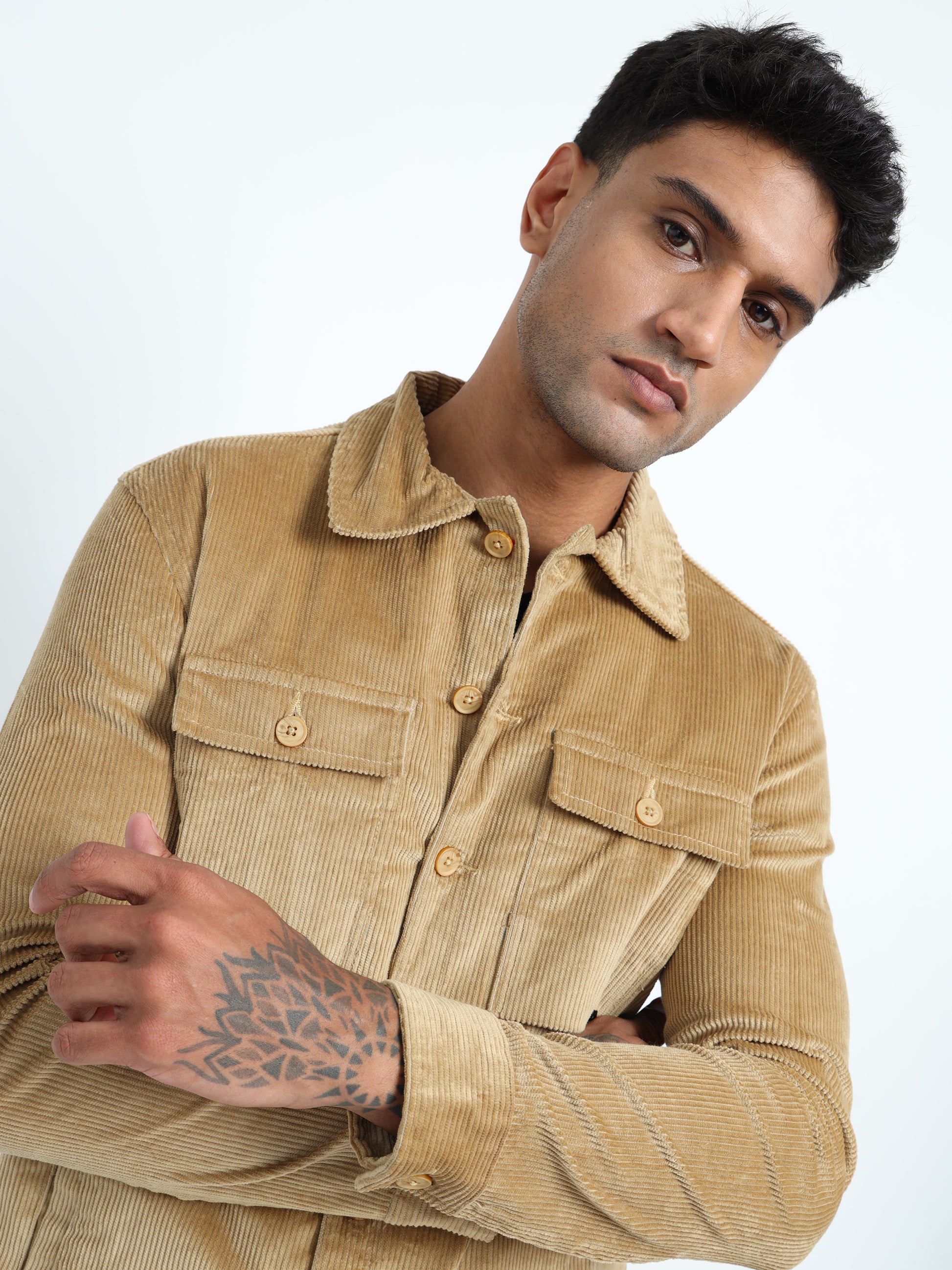  Tailored Fit  Khaki Corduroy Jacket for Men