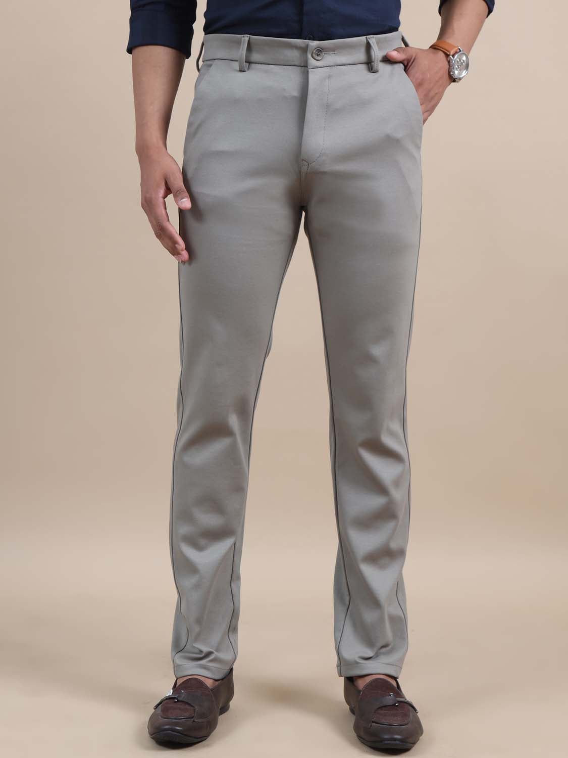 Flexure Light Grey 4 Way Stretchable Chinos for Men