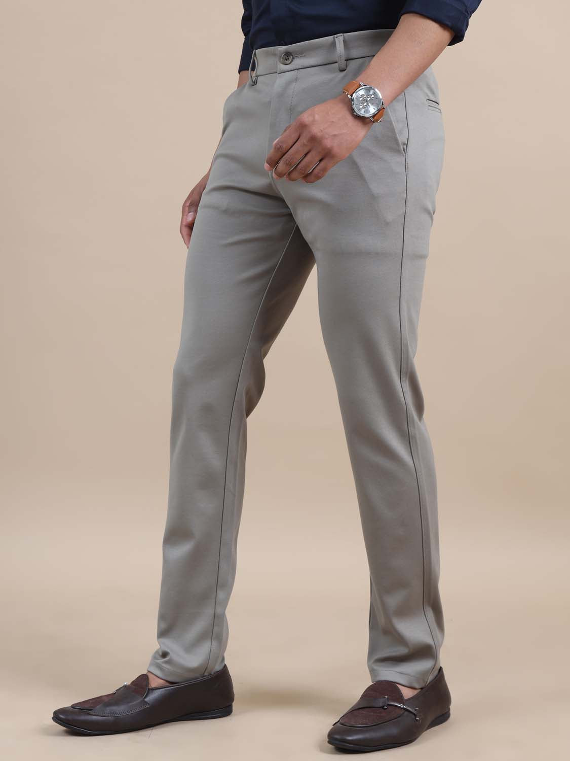 Flexure Light Grey 4 Way Stretchable Chinos for Men