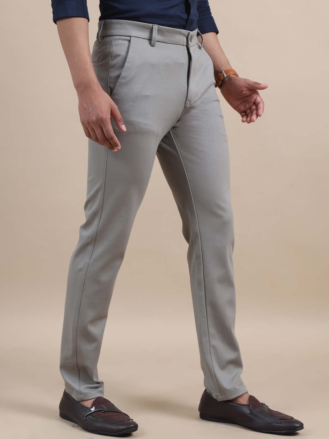 Flexure Light Grey 4 Way Stretchable Chinos for Men