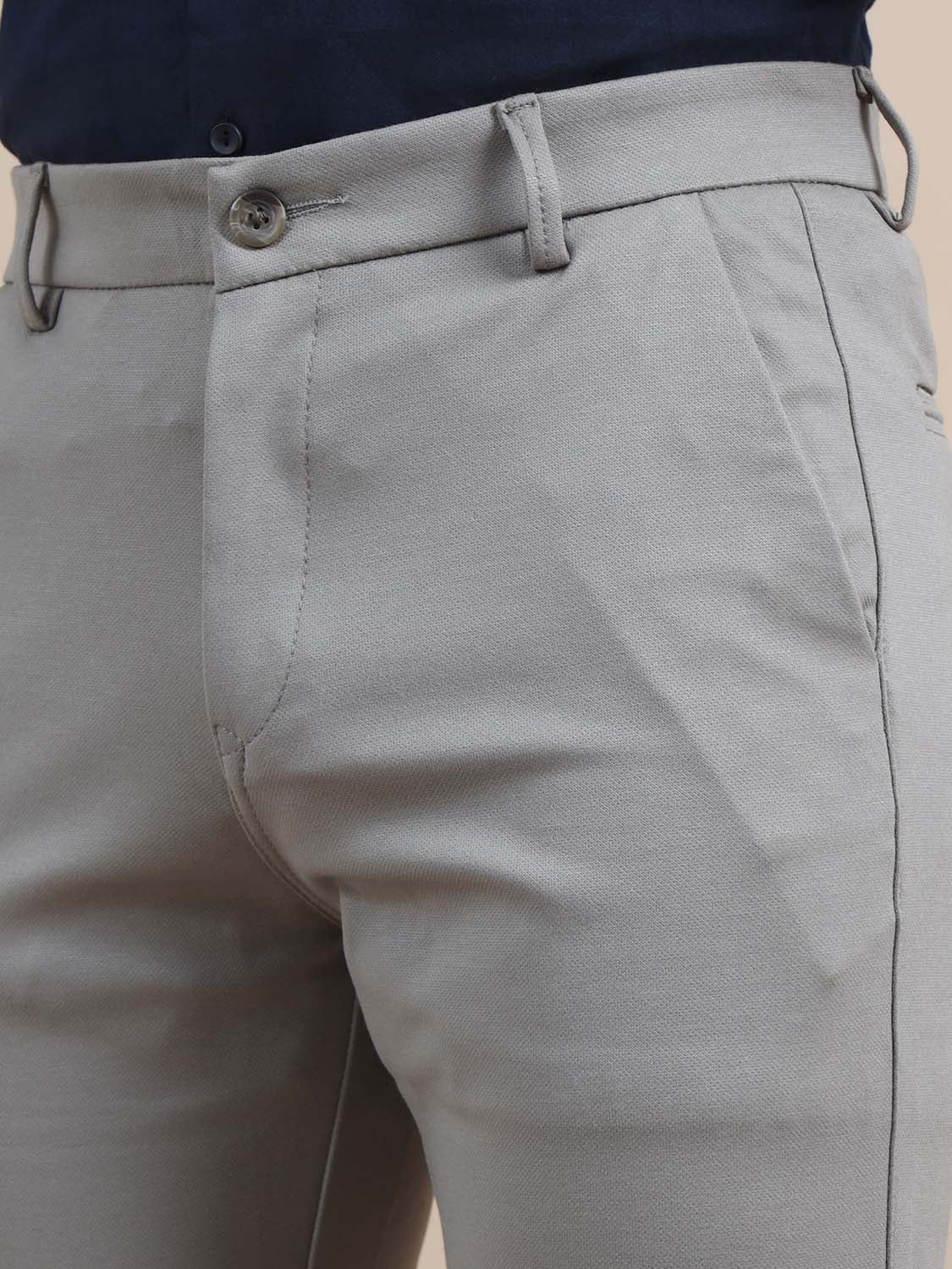 Flexure Light Grey 4 Way Stretchable Chinos for Men