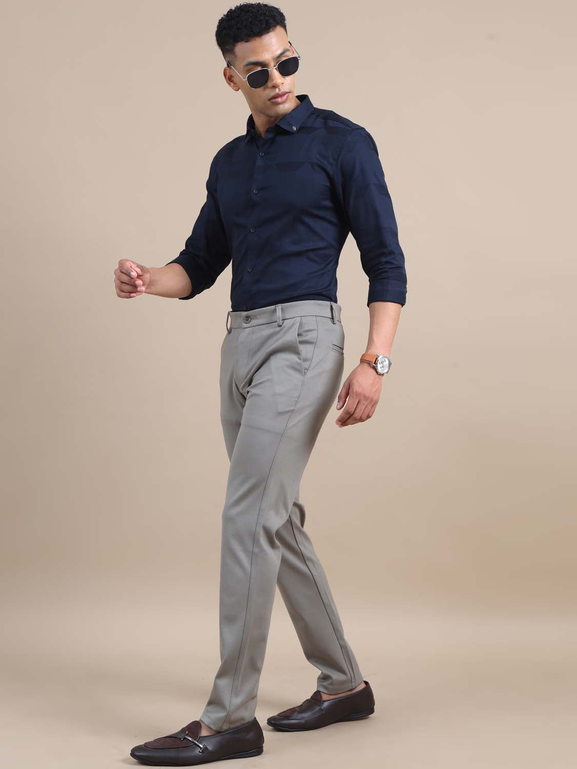 Flexure Light Grey 4 Way Stretchable Chinos for Men