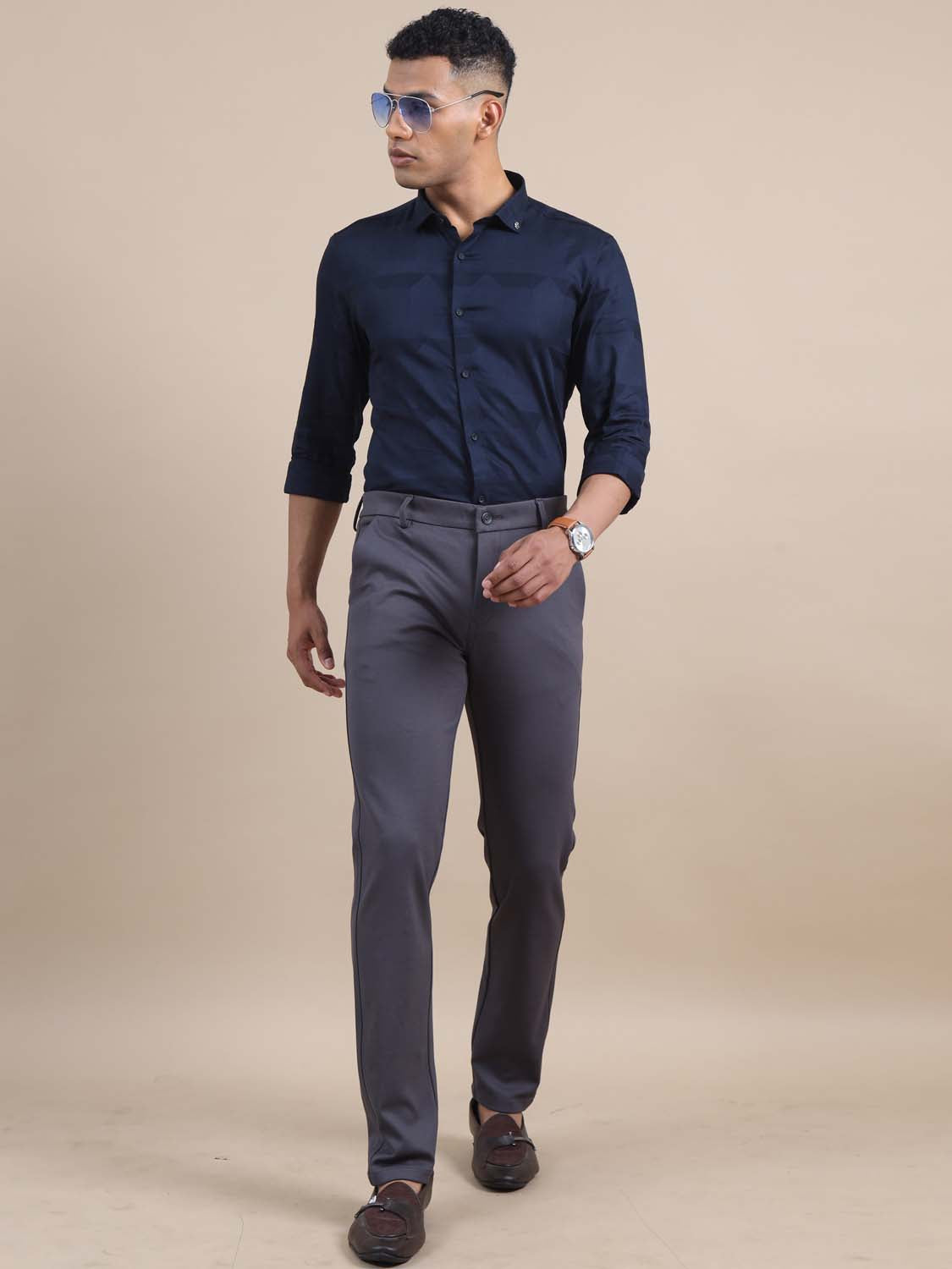 Navy Blue Shirt With Grey Chinos Buy Flexi Fusion Dark Grey Chinos