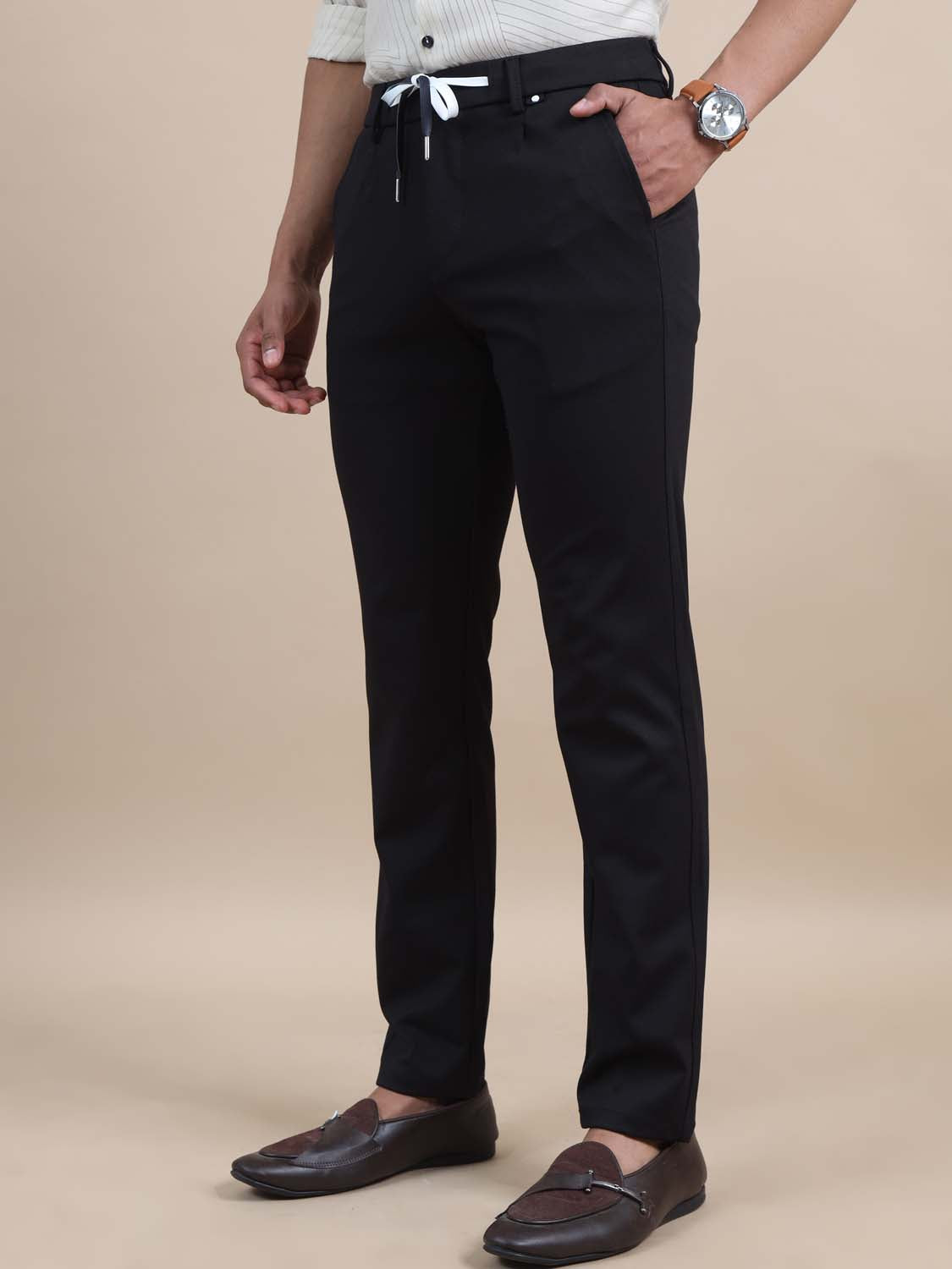  Eterno Black Casual Trouser For Men