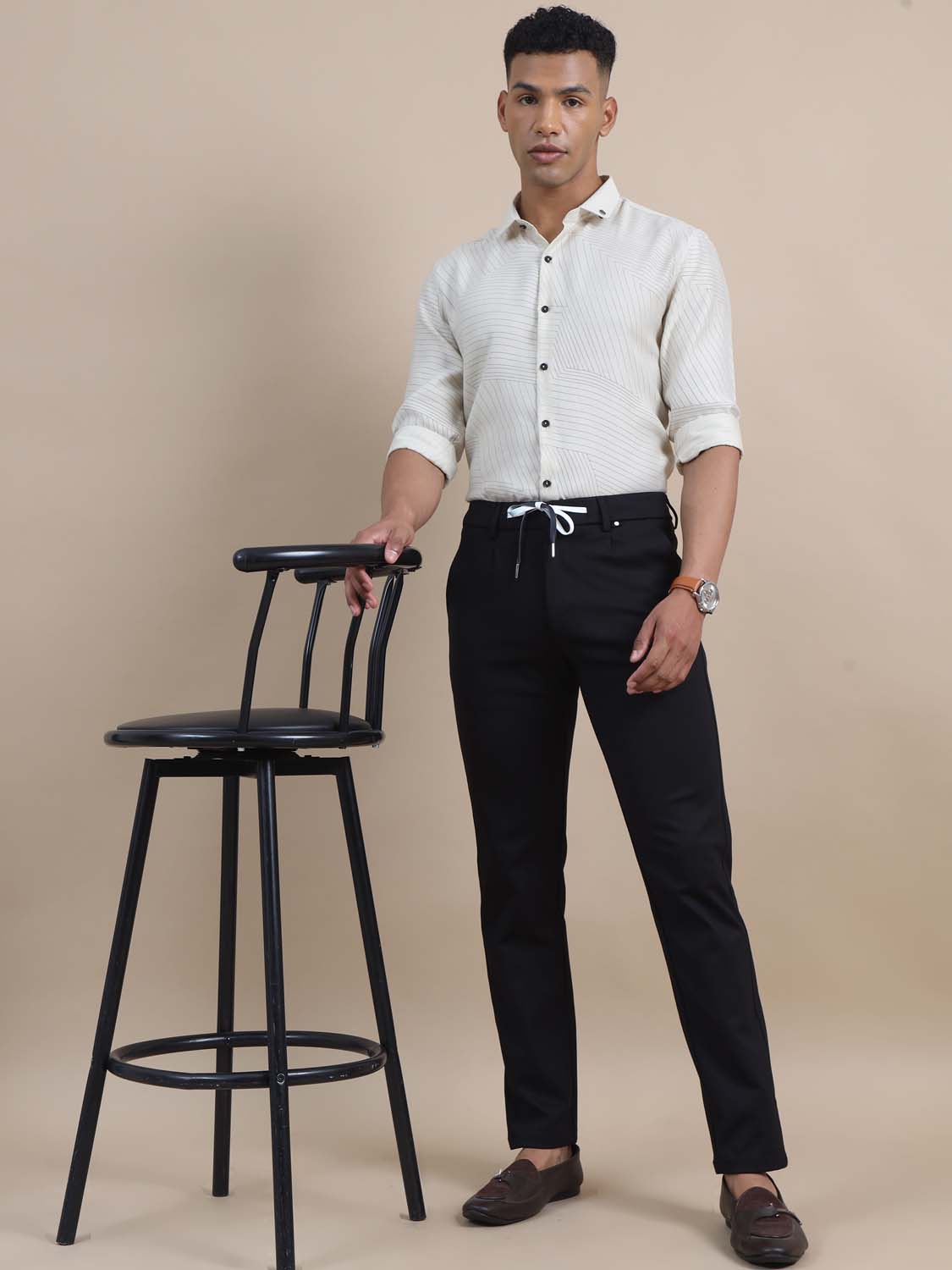  Eterno Black Casual Trouser For Men