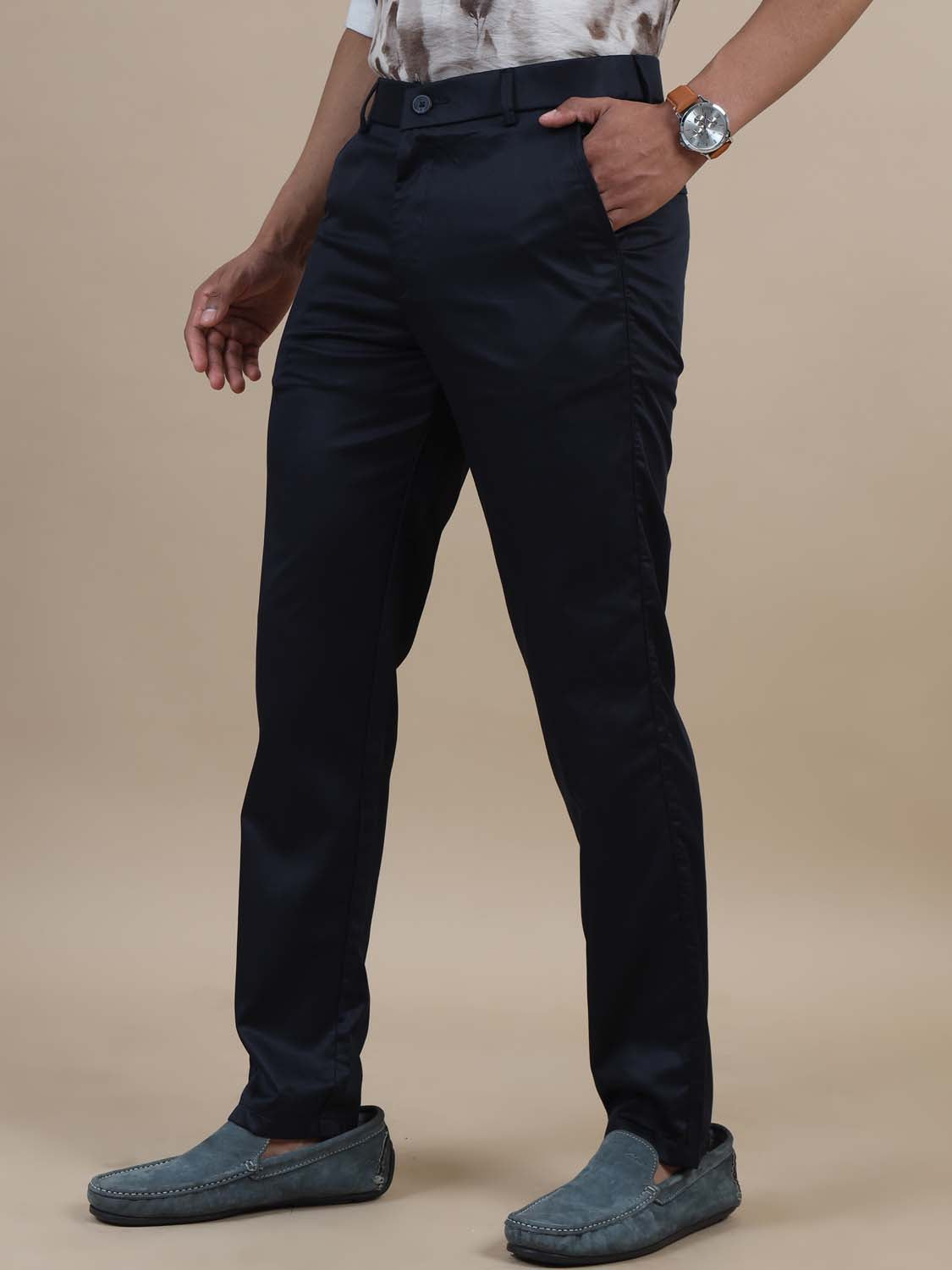 Lustre Navy Blue Stretchable Trouser