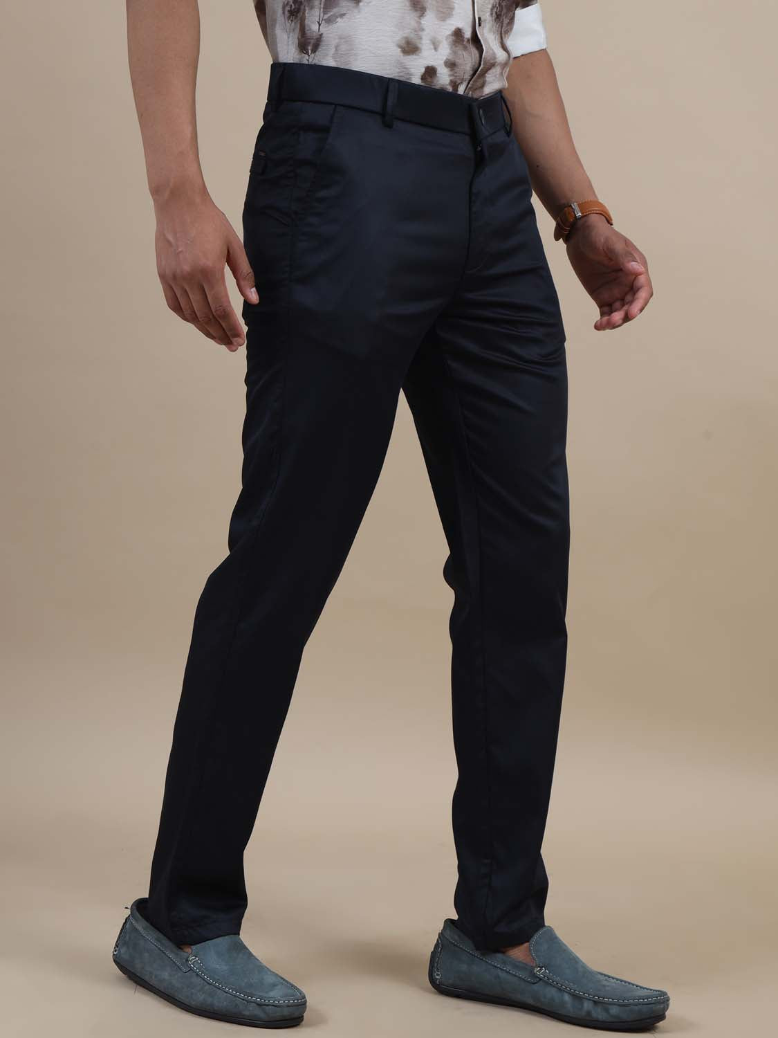 Lustre Navy Blue Stretchable Trouser