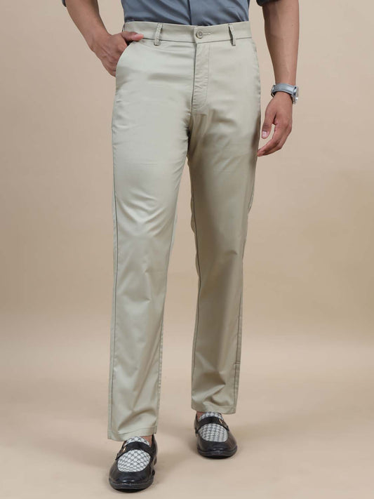 Jetsetter Cream Shiny Regular Fit Trouser For Men