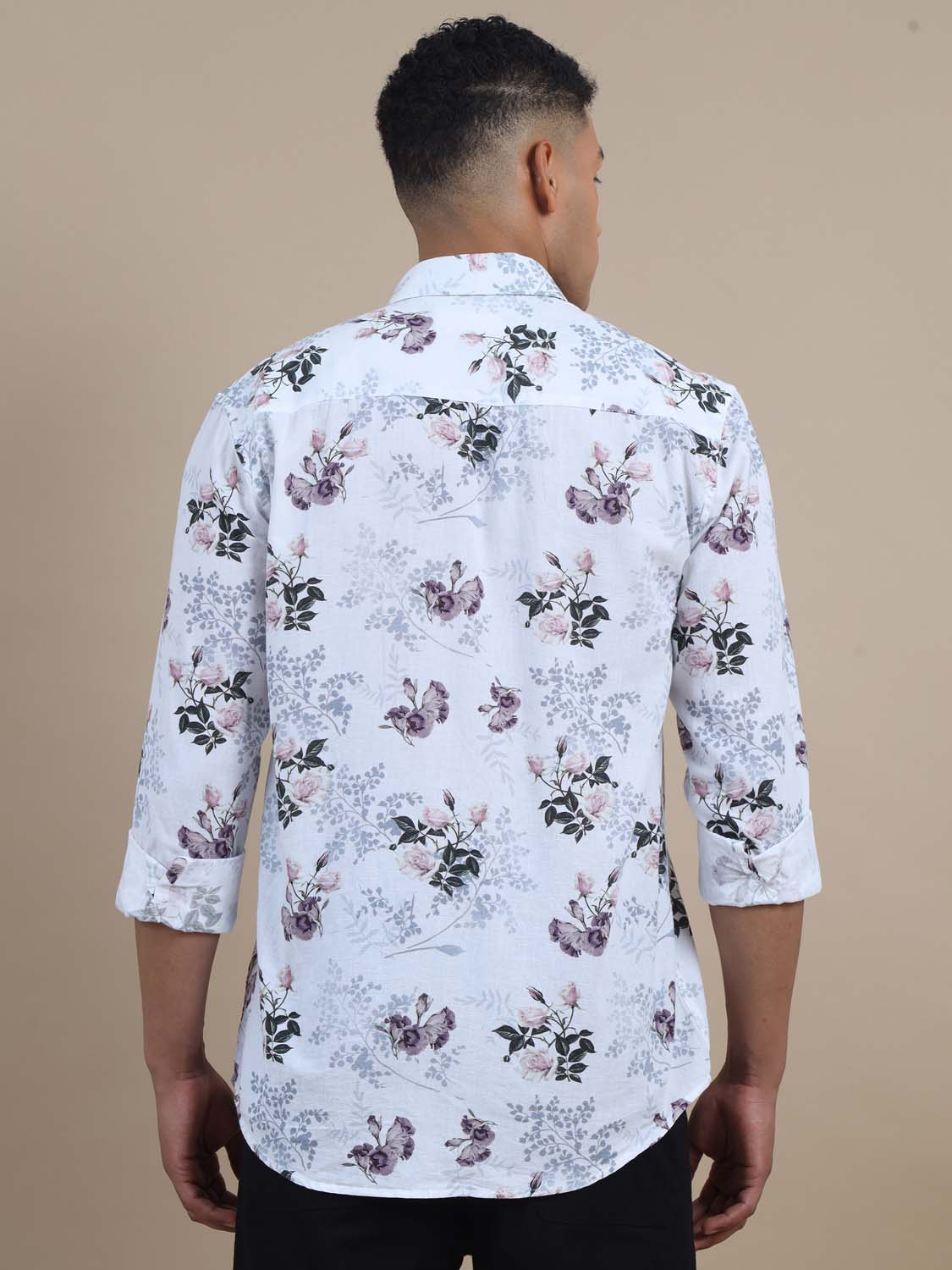 Mandarin Sun White And Pink Floral Printed Shirt