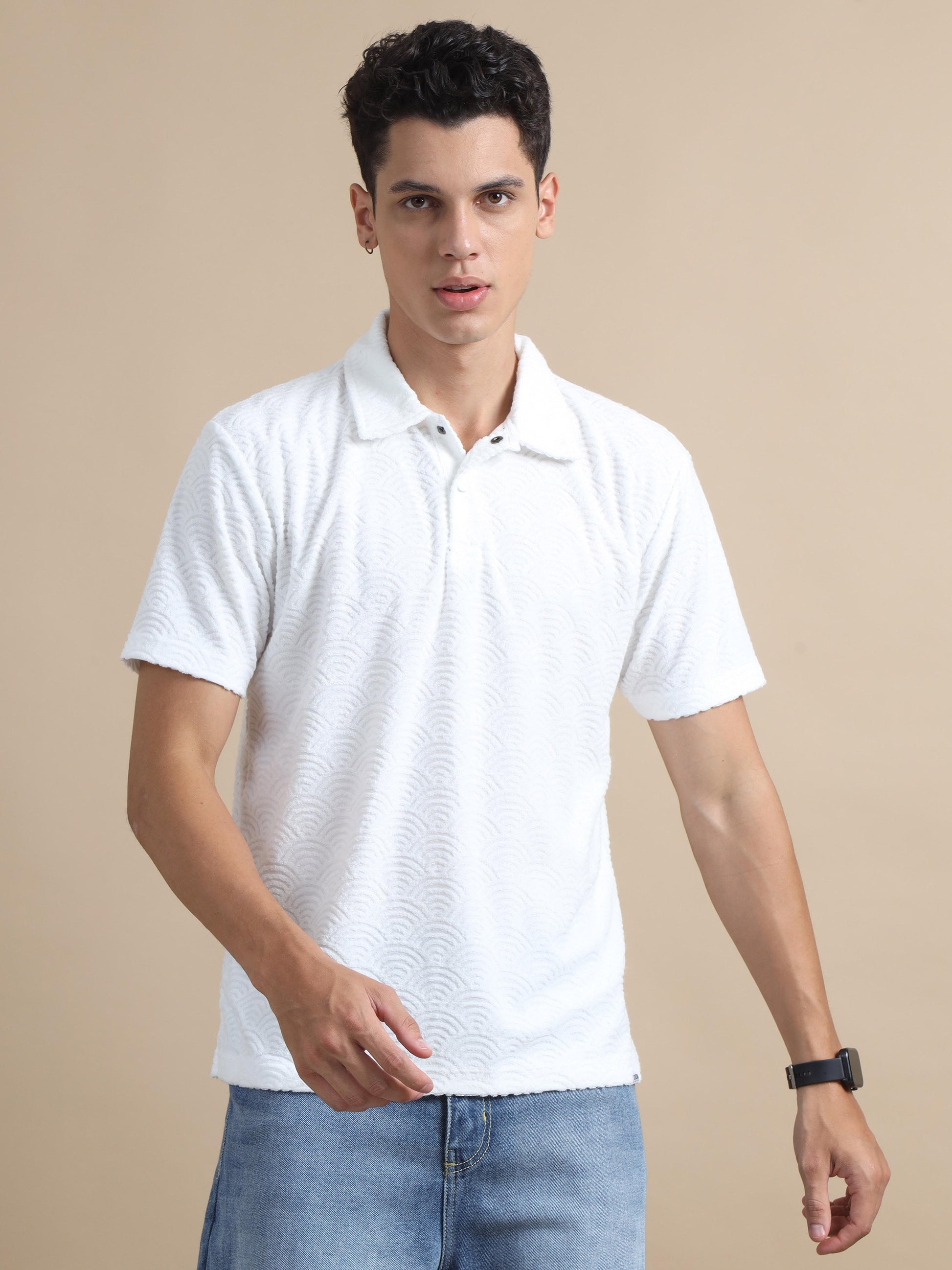 Threaded Touch White Polo Shirts For Men