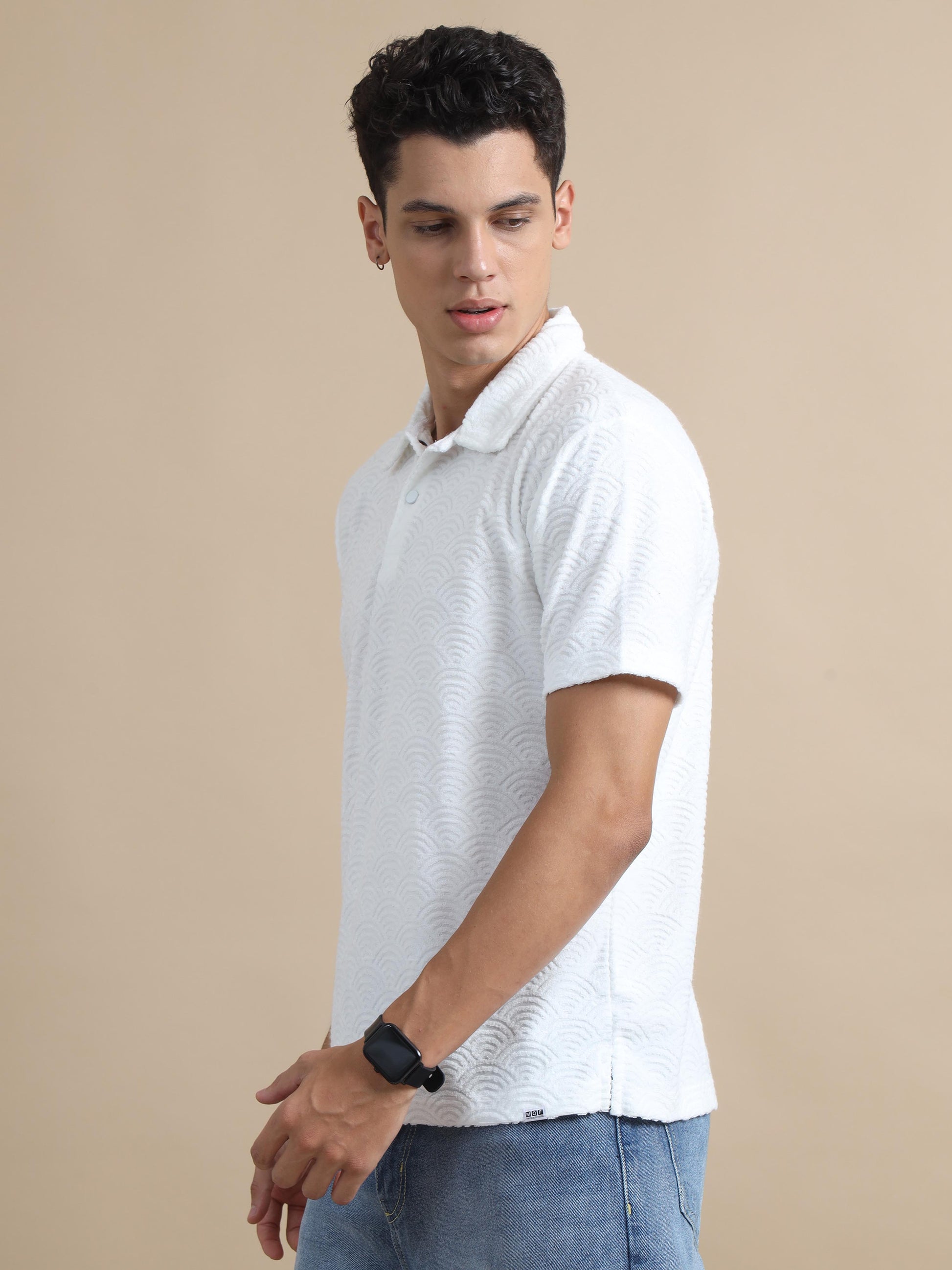 Threaded Touch White Polo Shirts For Men