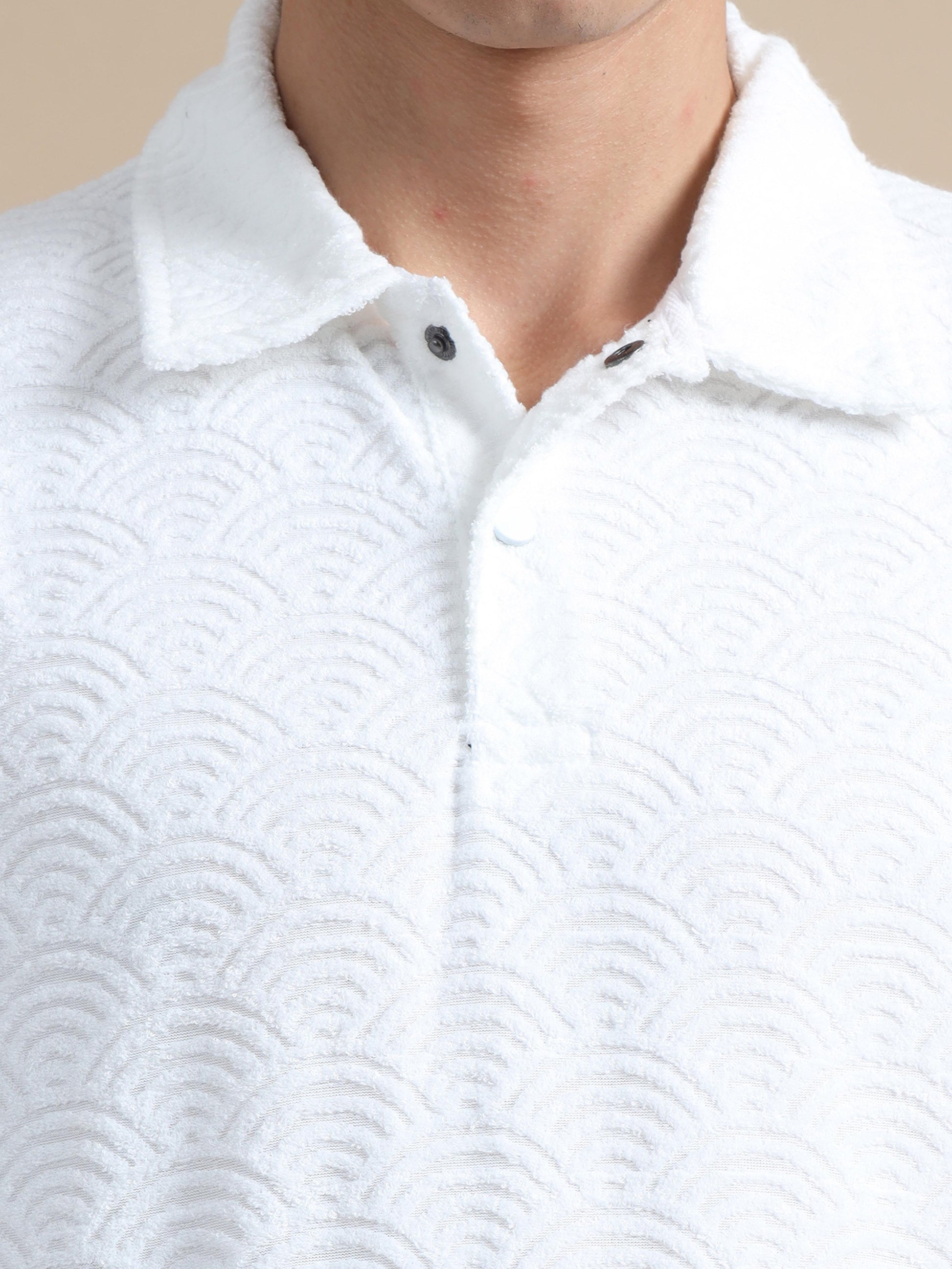 Threaded Touch White Polo Shirts For Men