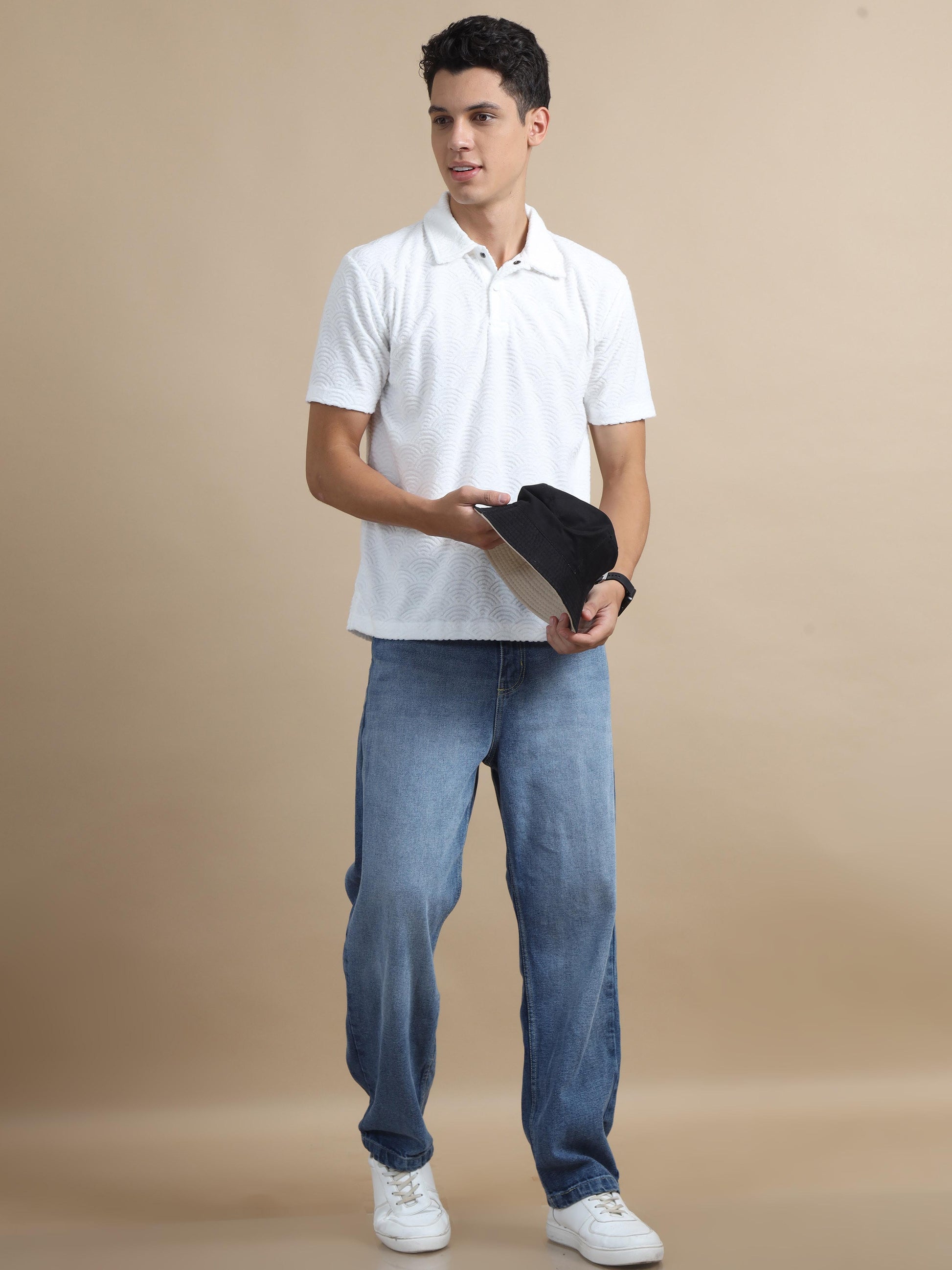 Threaded Touch White Polo Shirts For Men