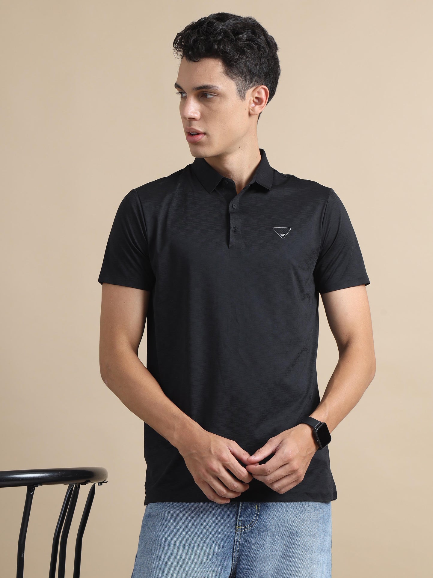  Flexi Comfort Black Polo Neck Shirt Mens 