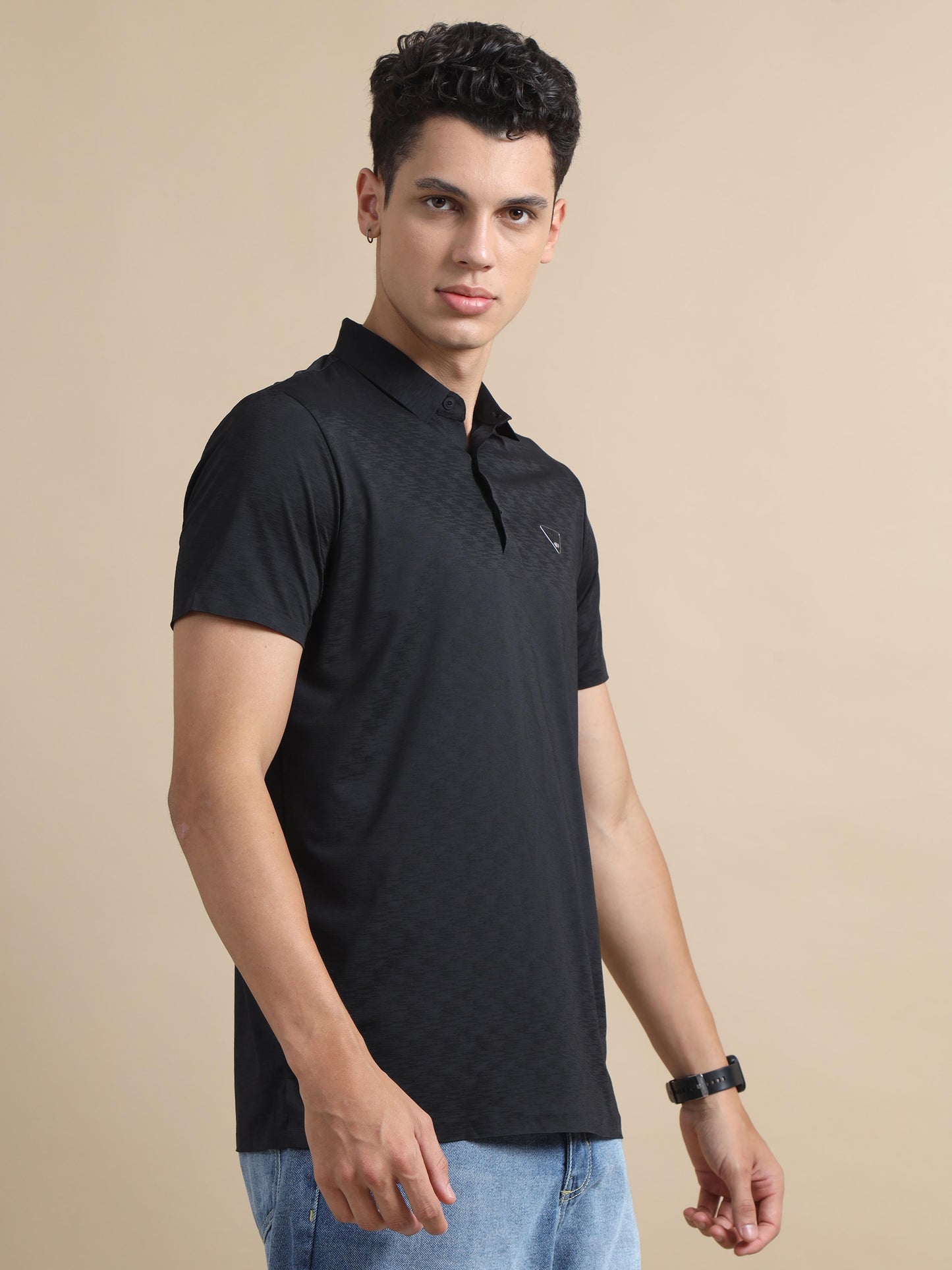  Flexi Comfort Black Polo Neck Shirt Mens 