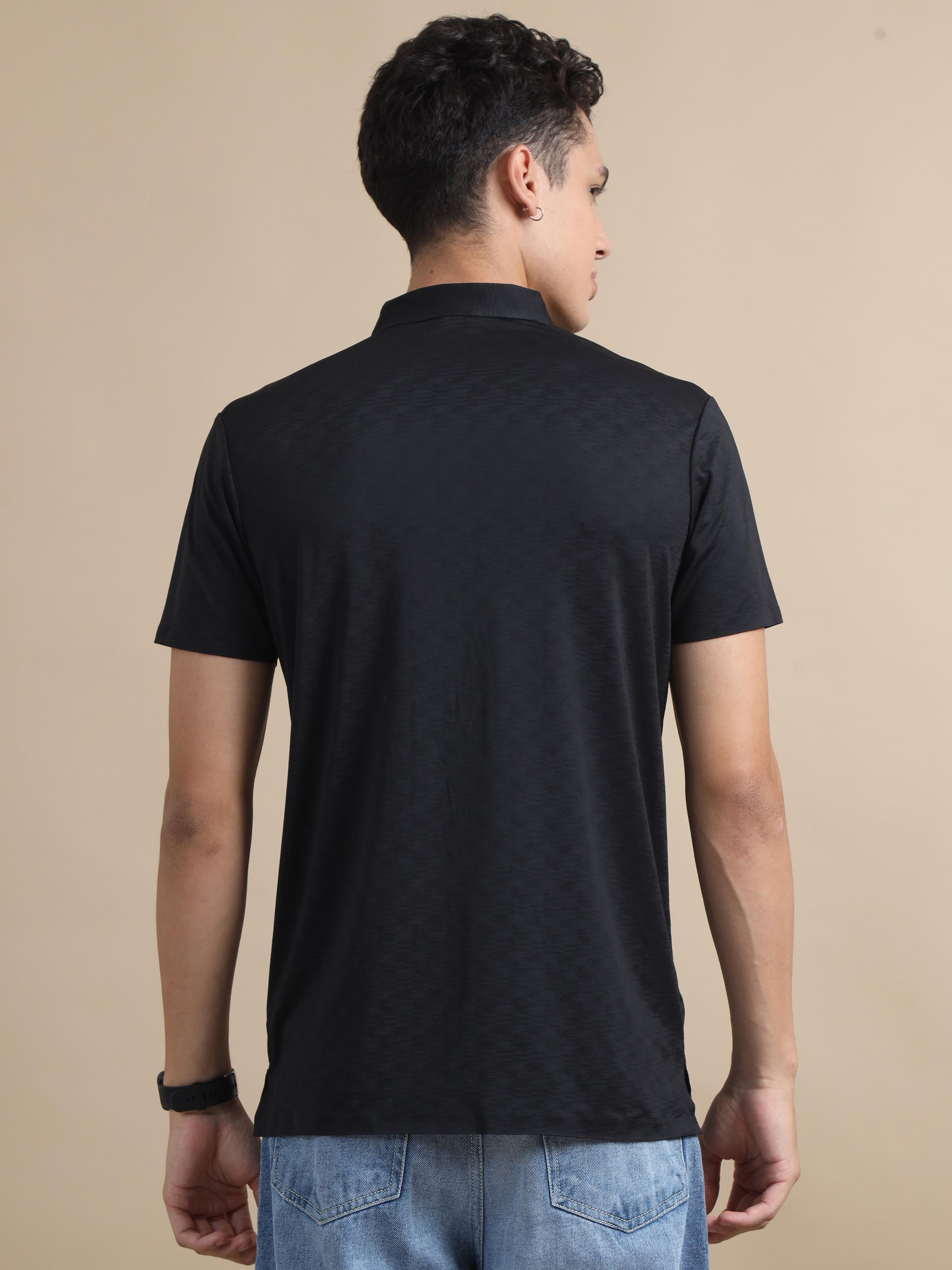  Flexi Comfort Black Polo Neck Shirt Mens 