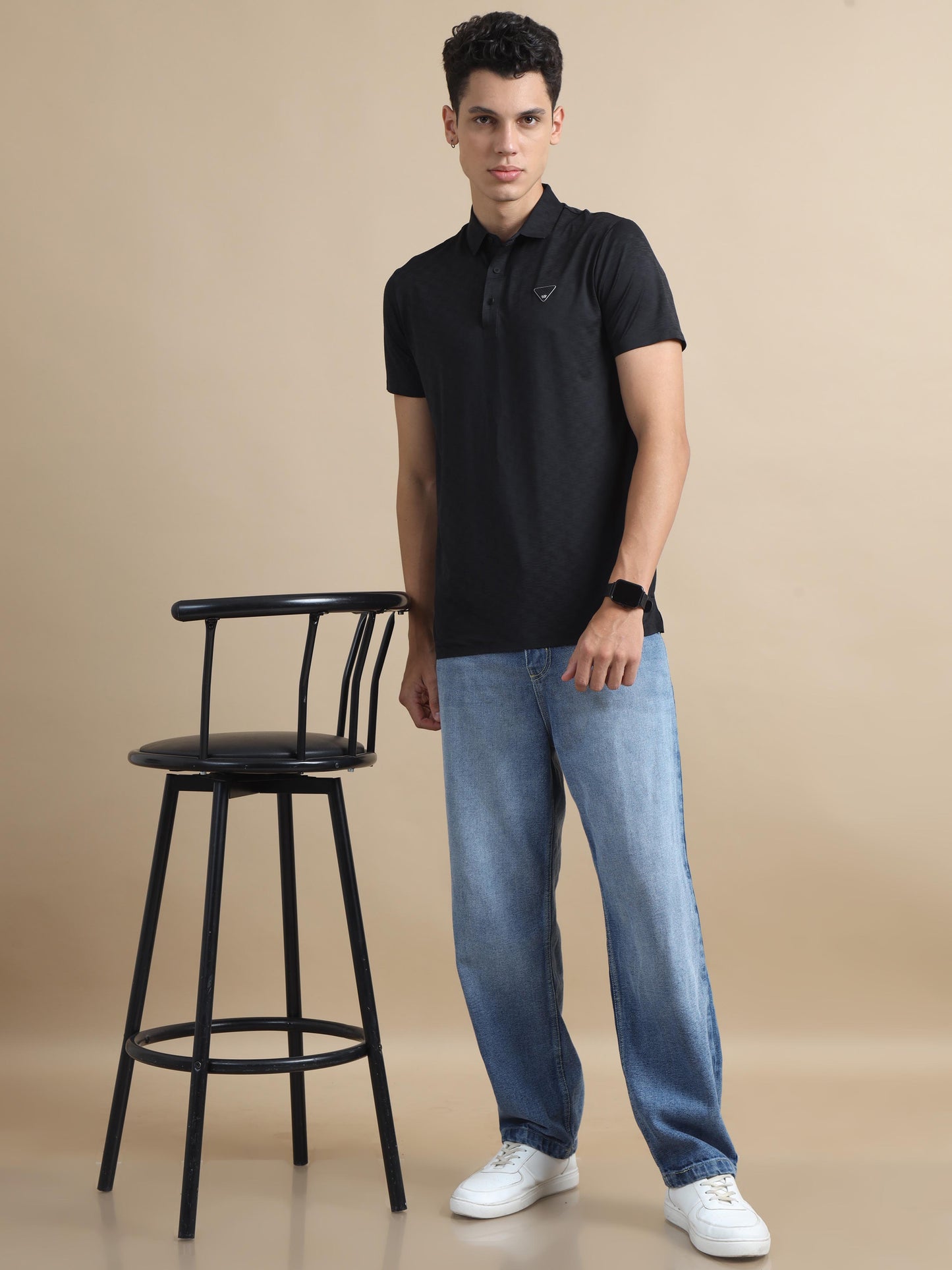  Flexi Comfort Black Polo Neck Shirt Mens 