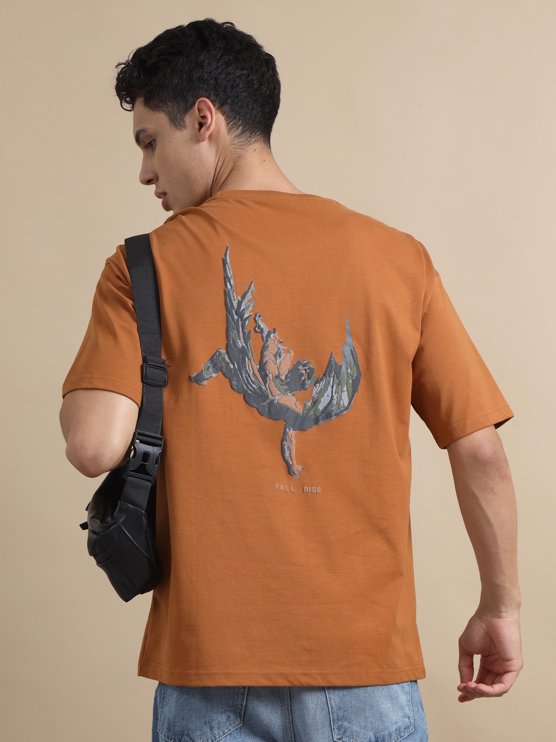 Orange Oversized drop puff printed t shirts men