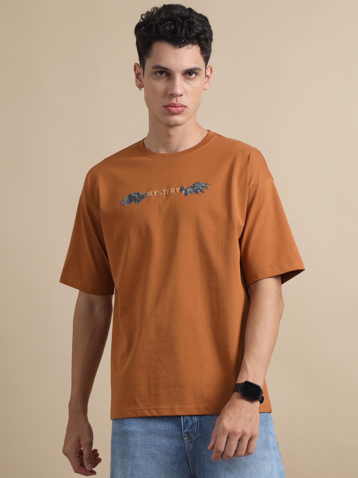 Orange Oversized drop puff printed t shirts men